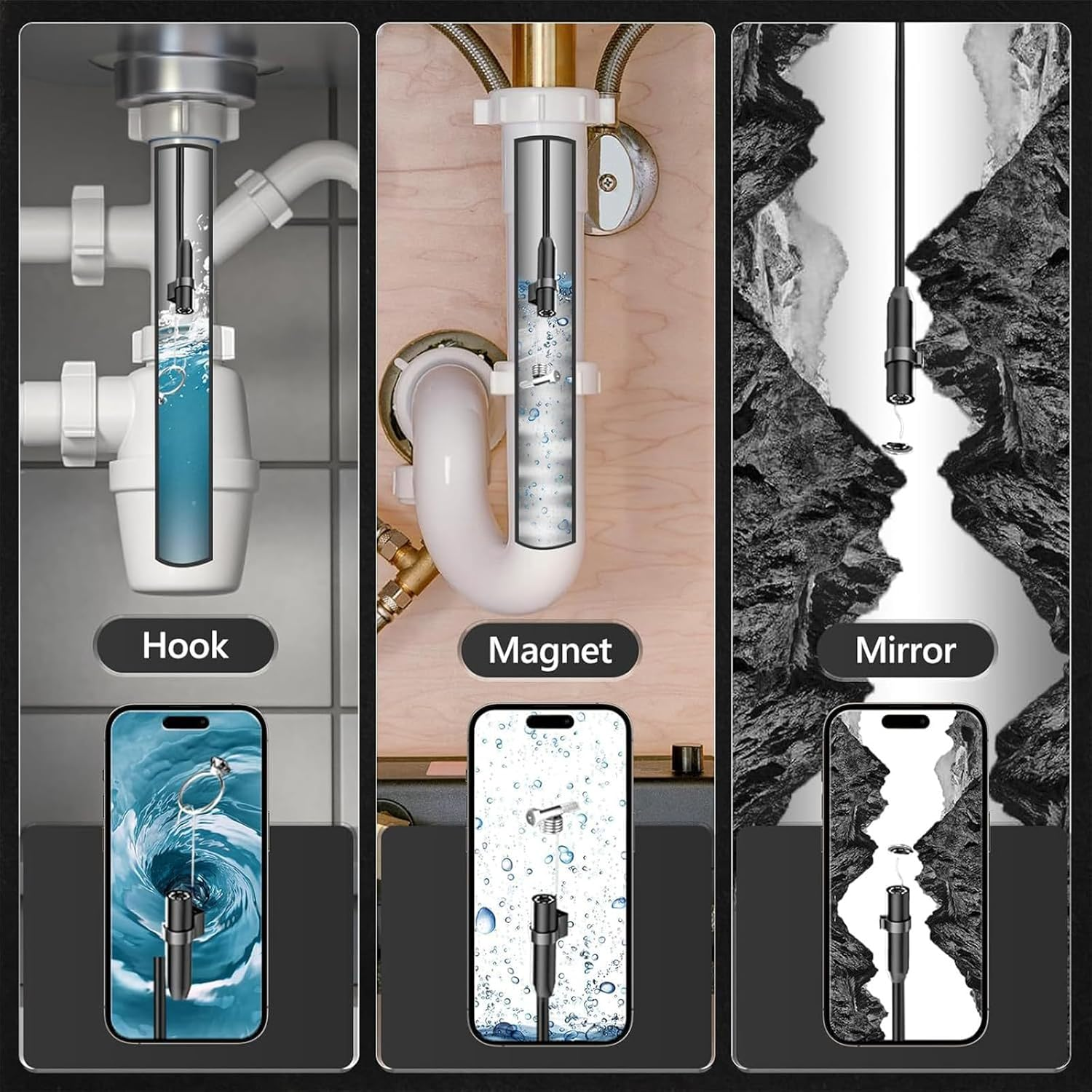 [Single Lens] Borescope,Endoscope Camera with Light,1920P Inspection Camera with 8+1 Adjustable LED Lights, Endoscope with 5M Semi-Rigid Cable Waterproof Snake Camera for Iphone, Ipad, Samsun、Android image number 5