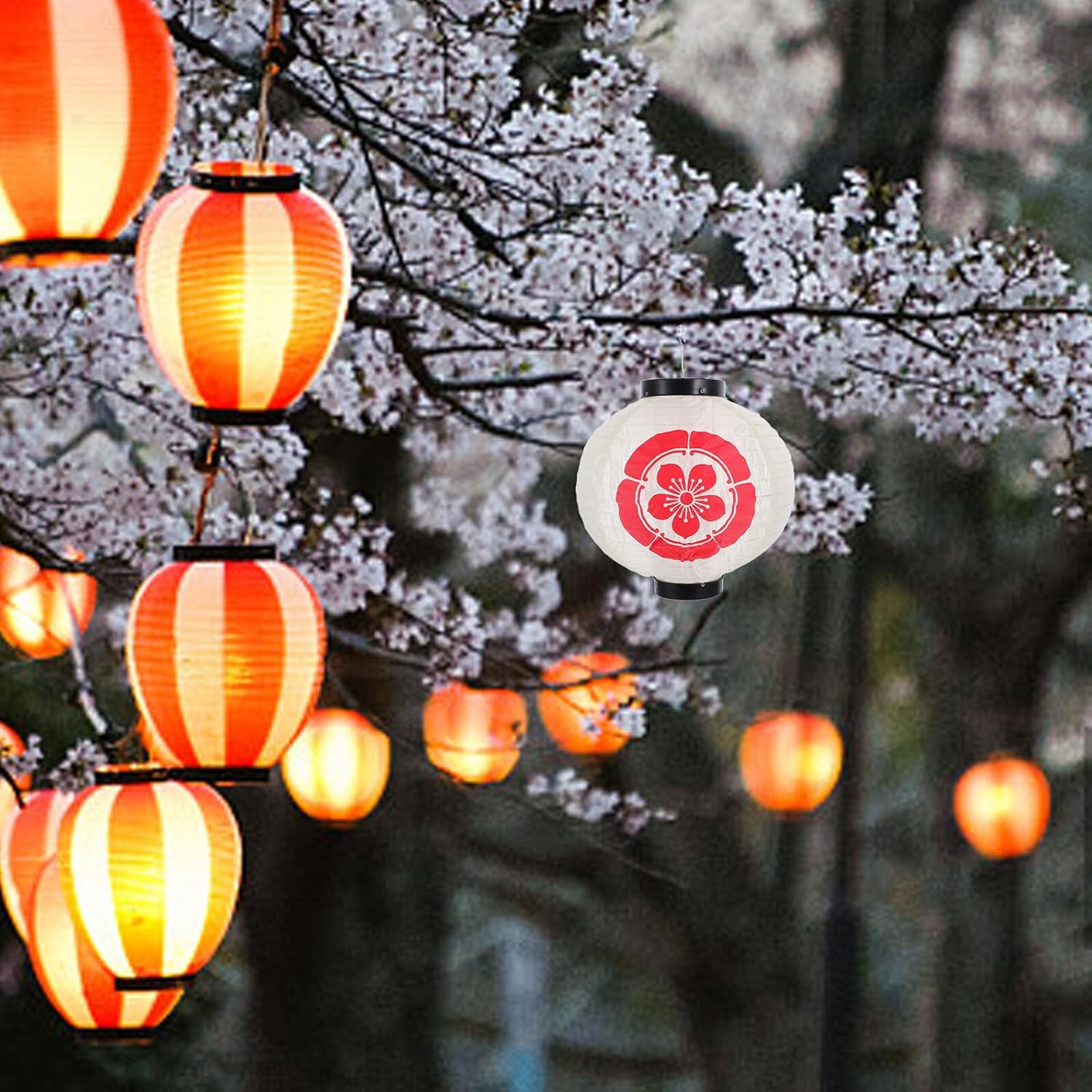 INOOMP Japanese Hanging Lantern Fabric Decorative Pendant for Outdoor Indoor Party Festival Weather Resistant Japanese Style Lantern for Restaurant Home Decor image number 1