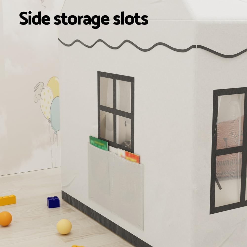 KEEZI Kids Play Tent Playhouse Castle with String Lights Floor Mat Side Pocket image number 2