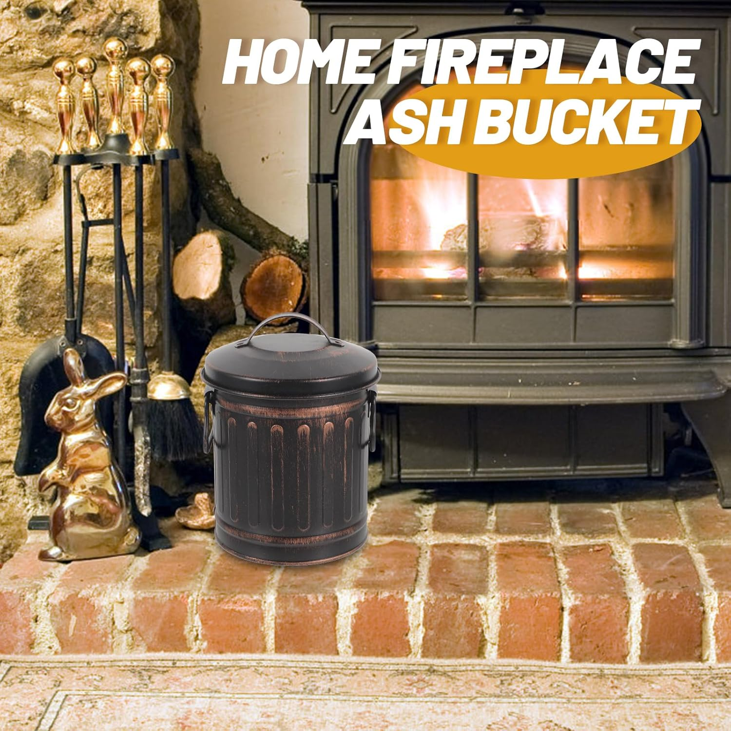 Happyyami Metal Ash Bucket with Lid 7.5 Inch Fireplace Ash Barrel for Hot Coal Storage and Outdoor BBQ Cleaning image number 5