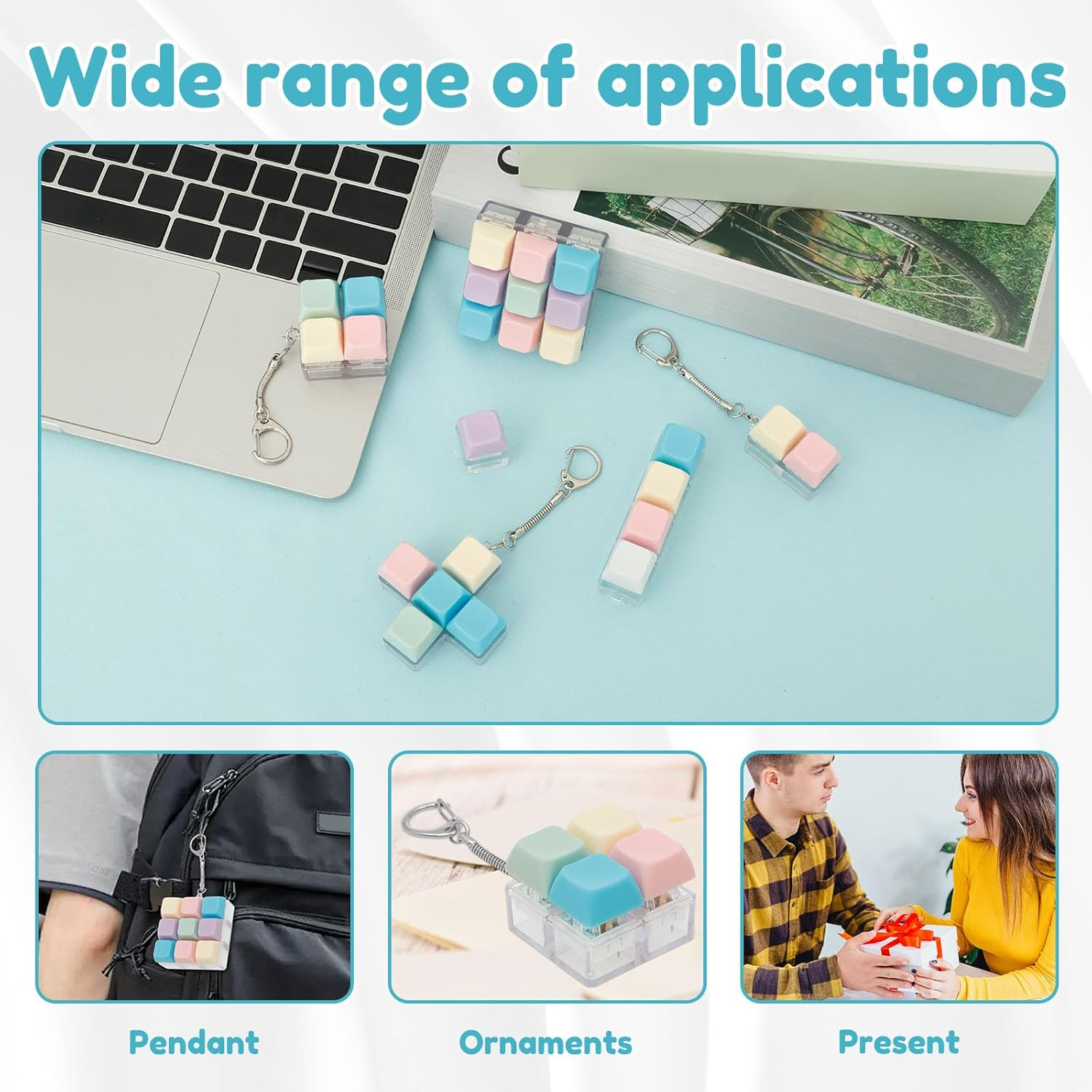 5/6/12Pcs Keyboard Toy Decompression Toys Keyboard Clicker Toy Portable Mechanical Keyboard Keychain Skin Picking Keyboard Toy Funny Cube Key Button for Adults(6 Pcs) image number 4