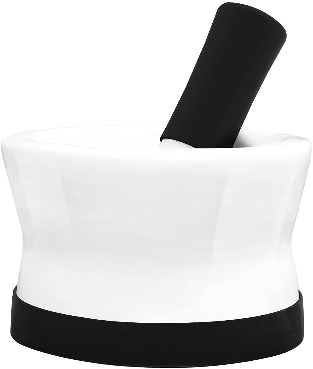 Ez-Grip Silicone & Porcelain Mortar and Pestle with Non-Slip Detachable Silicone Base - Best for Guacamole - Dishwasher Safe by Cooler Kitchen