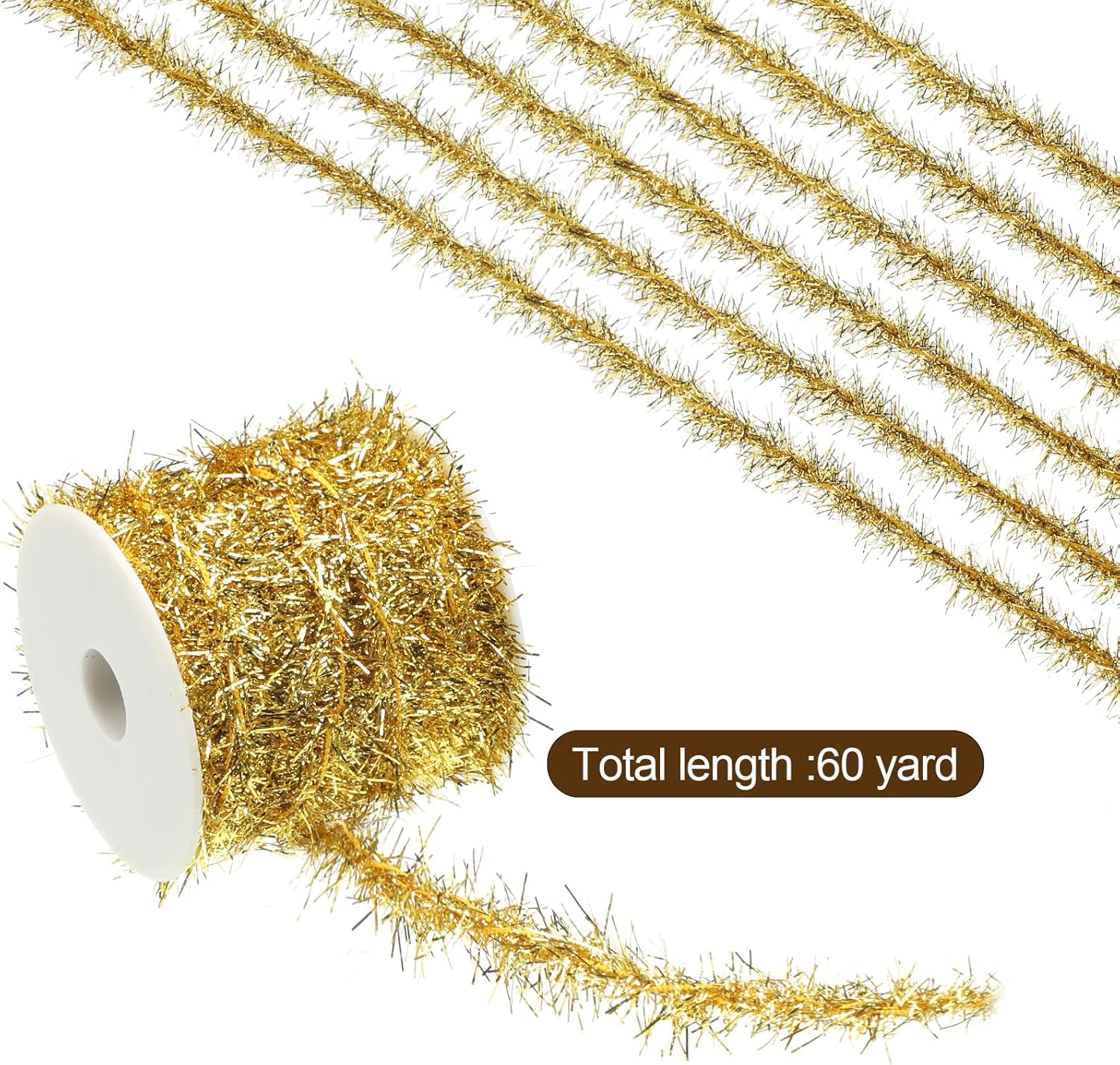 60 Yard Christmas Tinsel Garland Colorful Glitter Christmas Garland Thin Metallic Tinsel Garland Tinsel Wire Christmas Ribbon for Christmas Wedding Birthday (Gold)