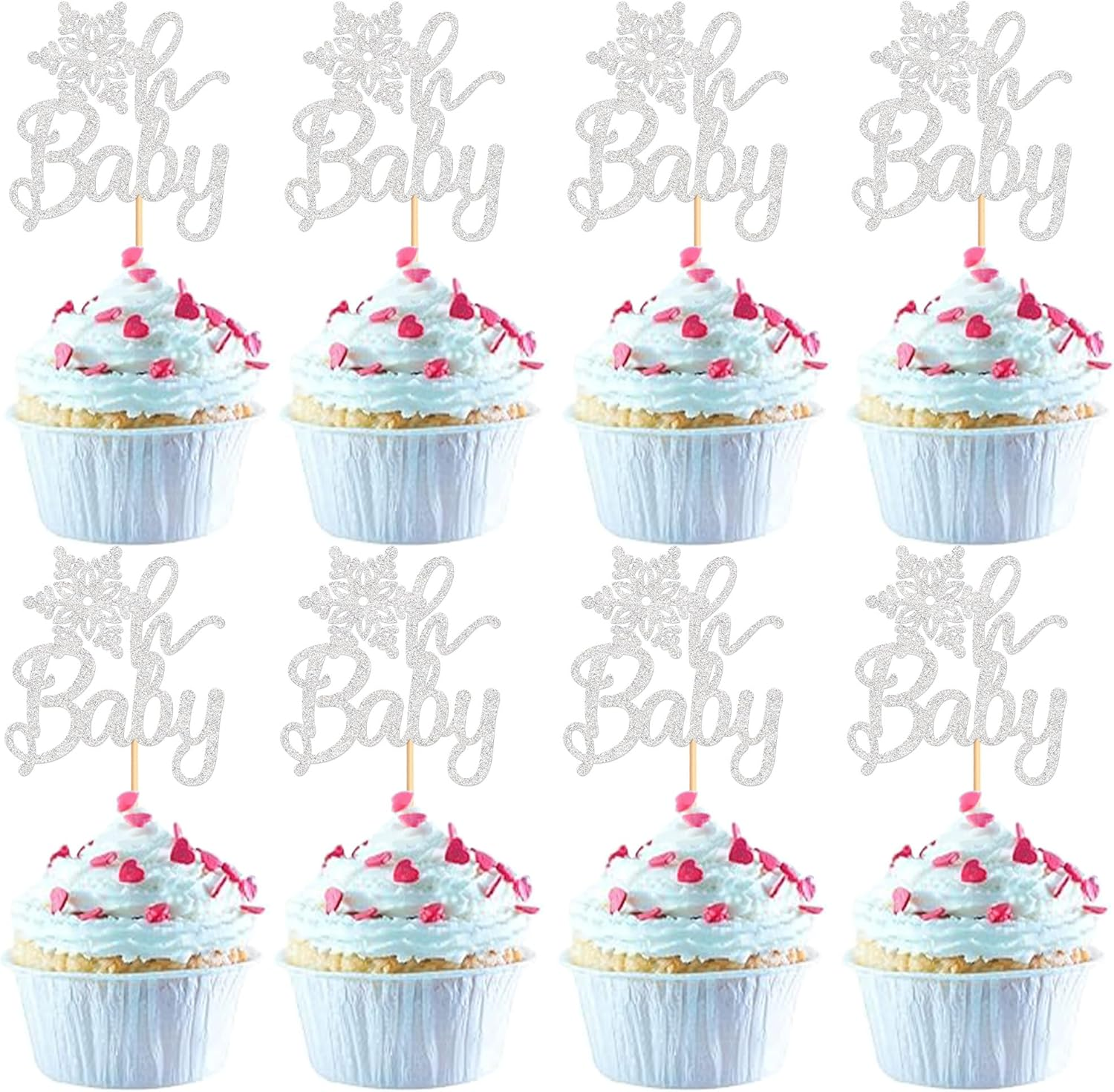 24 PCS Snowflake Cupcake Toppers Silver Glitter Winter Frozen Theme Cupcake Picks Baby Shower Kids Birthday Party Christmas Cake Decorations Supplies - Blue image number 4
