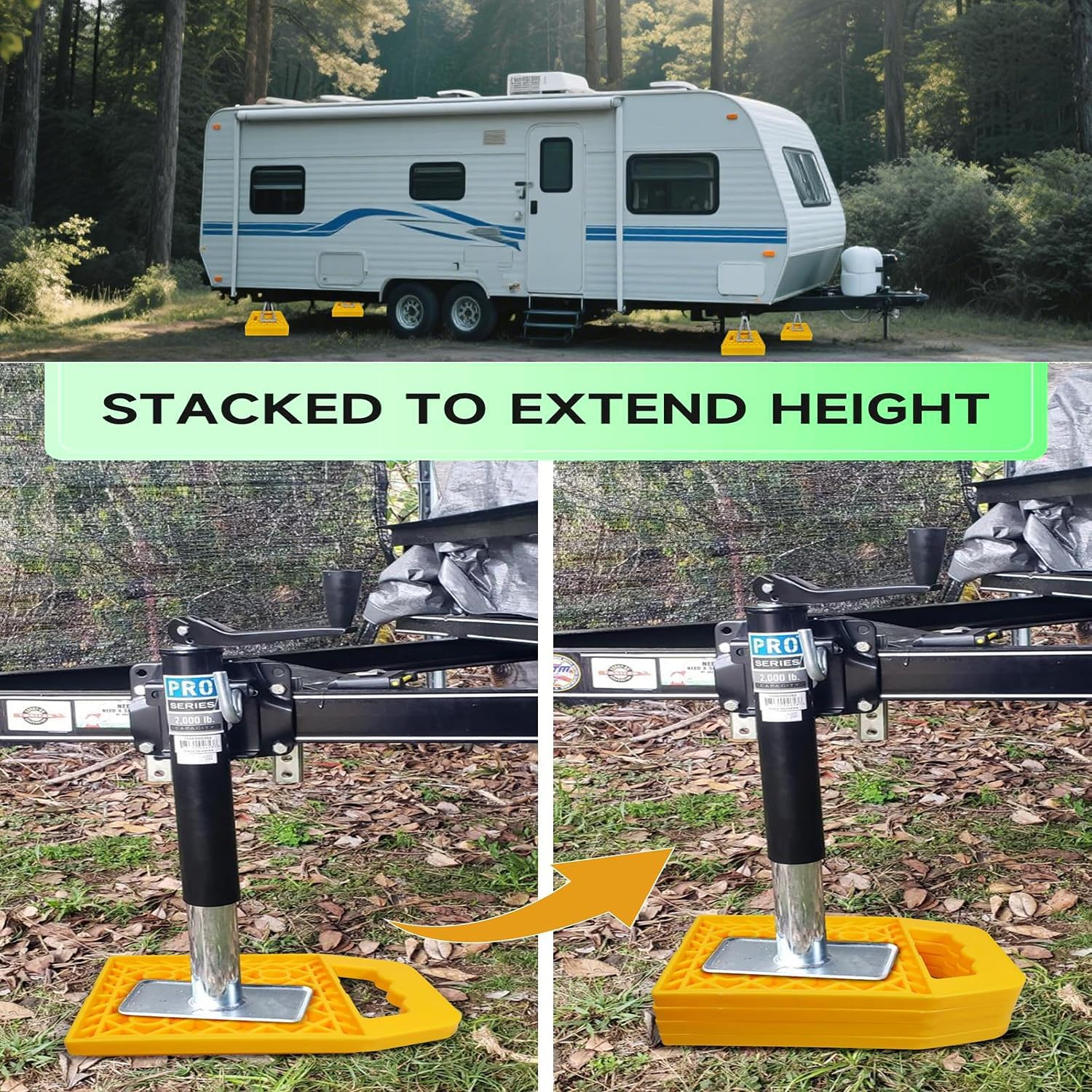 Car Jack Stand Pads for Camper/Rv, 4 Pcs Rvs Leveling Blocks Stabilizer Jack Flex Pads, Prevent Sinking and Aids in Stabilizing, Can Be Used on Uneven Surfaces (Yellow) image number 4