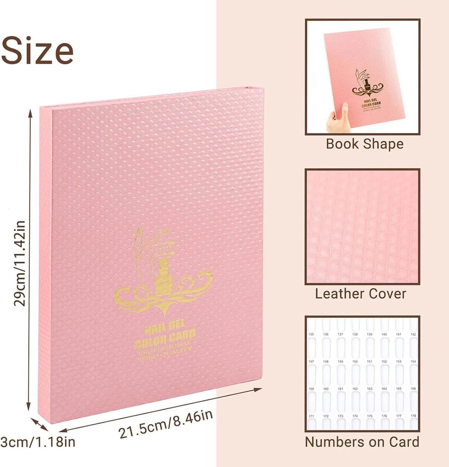 Qkbuza Nail Book,Nail Gel Polish Display Chart | Showing Professional 216 Colors Portable Chart for Salon Practice Storage Women Girls Art Styling Stations