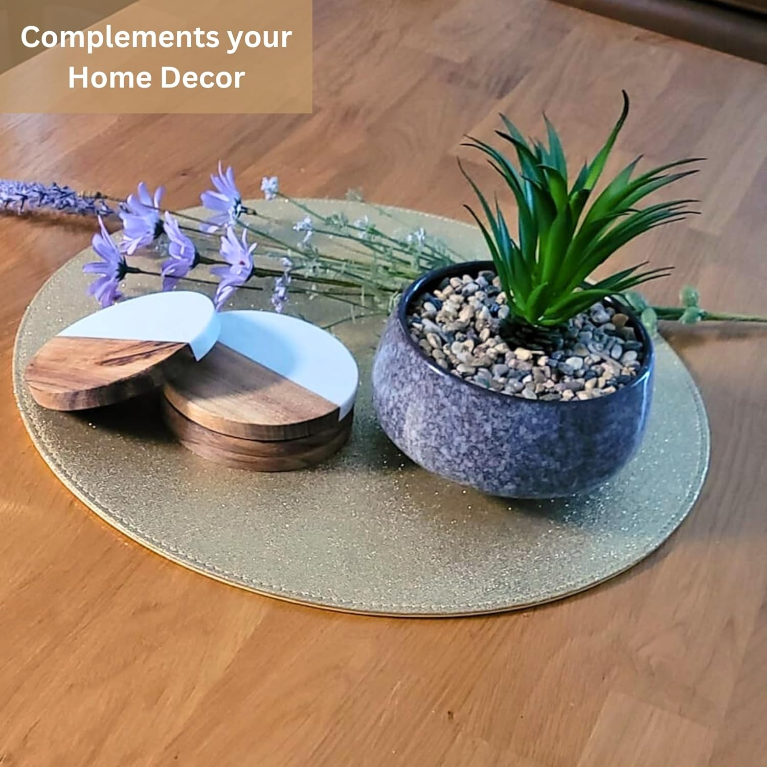 Acacia Wood and Marble Coaster Set of 4 for Coffee Table Decor, Dining Table, Office - Wooden Tabletop Coasters -Premium Drink Coasters for Kitchen, Restaurant, Bar, Caf&eacute; and Christmas Gifting image number 2