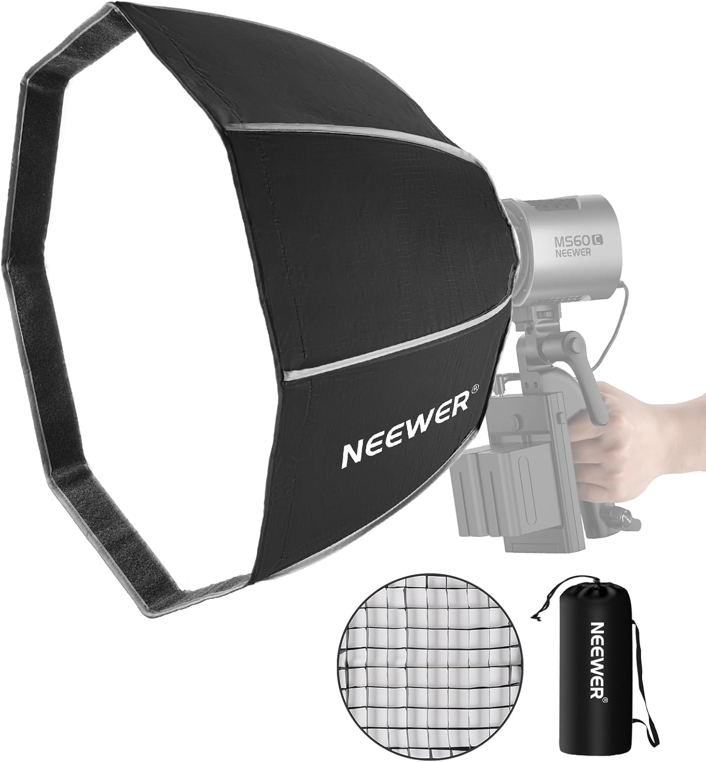 NEEWER Octagonal Softbox 50Cm with NEEWER Mount(Not Bowens Mount),Octabox Softbox Folding &Quick Installation with Honeycomb Light Diffuser/Grid for MS60 MS60B MS60C MS150B LED Video Studio Light,Ns4P image number 6