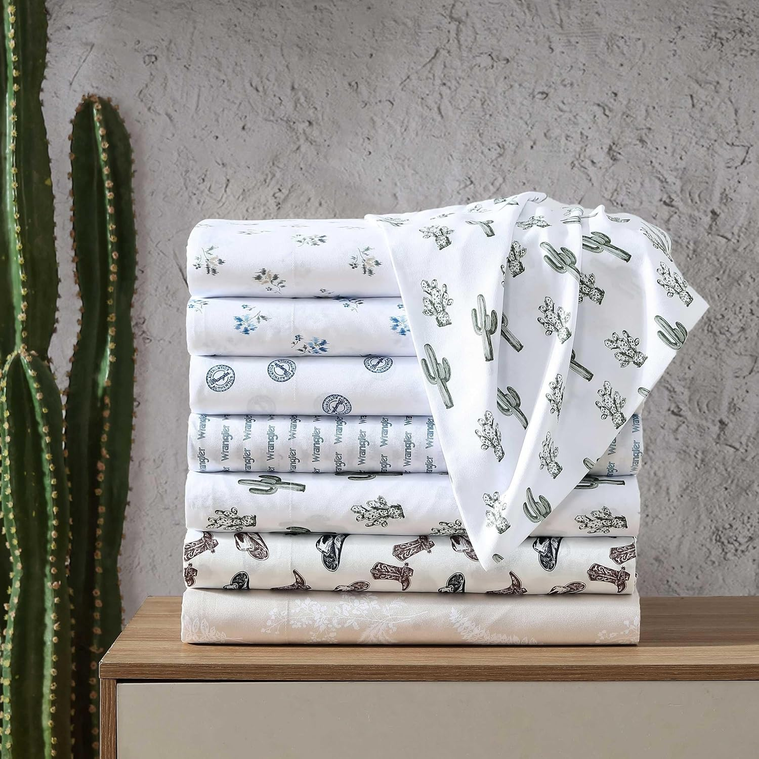 Wrangler - Sheet Set, Breathable & Wrinkle Resistant Bedding, Includes Matching Sham & Pillowcases, Western Inspired Home Decor (Cacti Green, Queen)