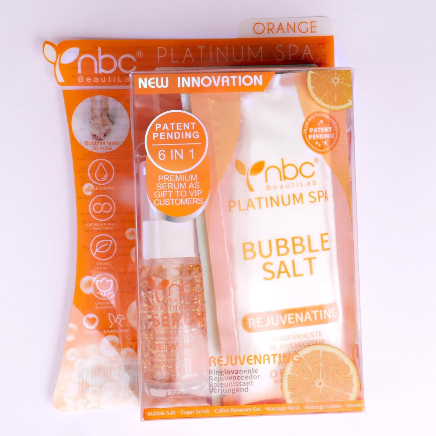 Nbc Beautilab Pedicure Kit Foot Soak Set: Bubble Salt, Sugar Scrub, Massage Mask, Massage Lotion in a Box, 4 Step Foot Spa Kit for Dry Feet, Softens Calluses, Soothes Sore and Tired Feet (Mango) image number 3