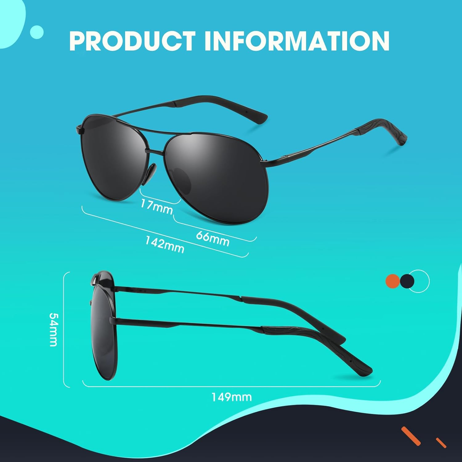 Sunglasses for Men Women Pilot Polarized Sun Glasses with UV 400 Protection Metal Frame for Driving Golf Fishing - Black Lens/Gold Frame image number 2