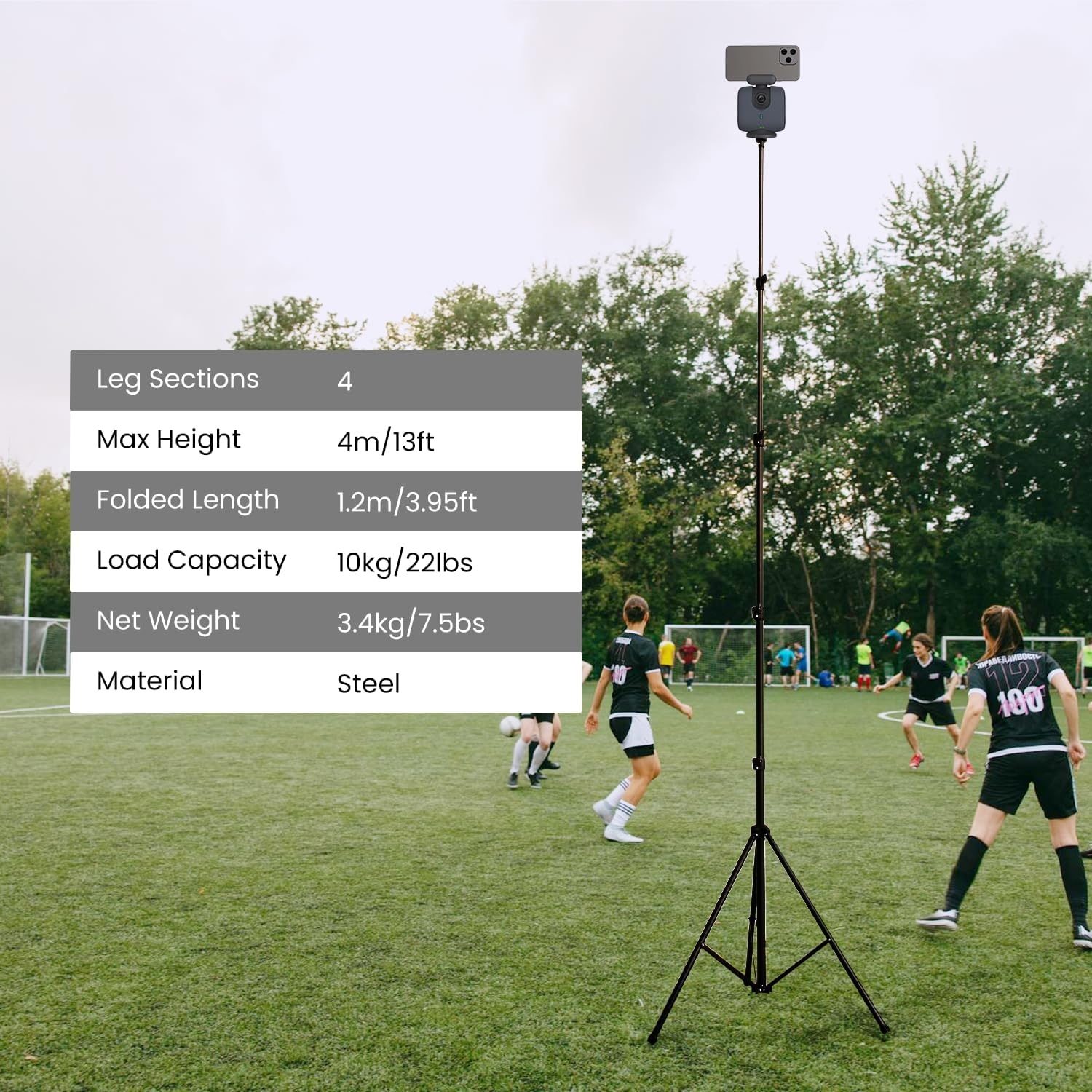 Xbotgo Update T4 Tripod for Soccer/Basketball Games Recording: up to 13 Feet, Extra Quick-Release Mount, Storage Bag, Non-Slip Feet, Wind Resistant, 1/4&rdquo; Screw Compatible with Most DSLR Cameras