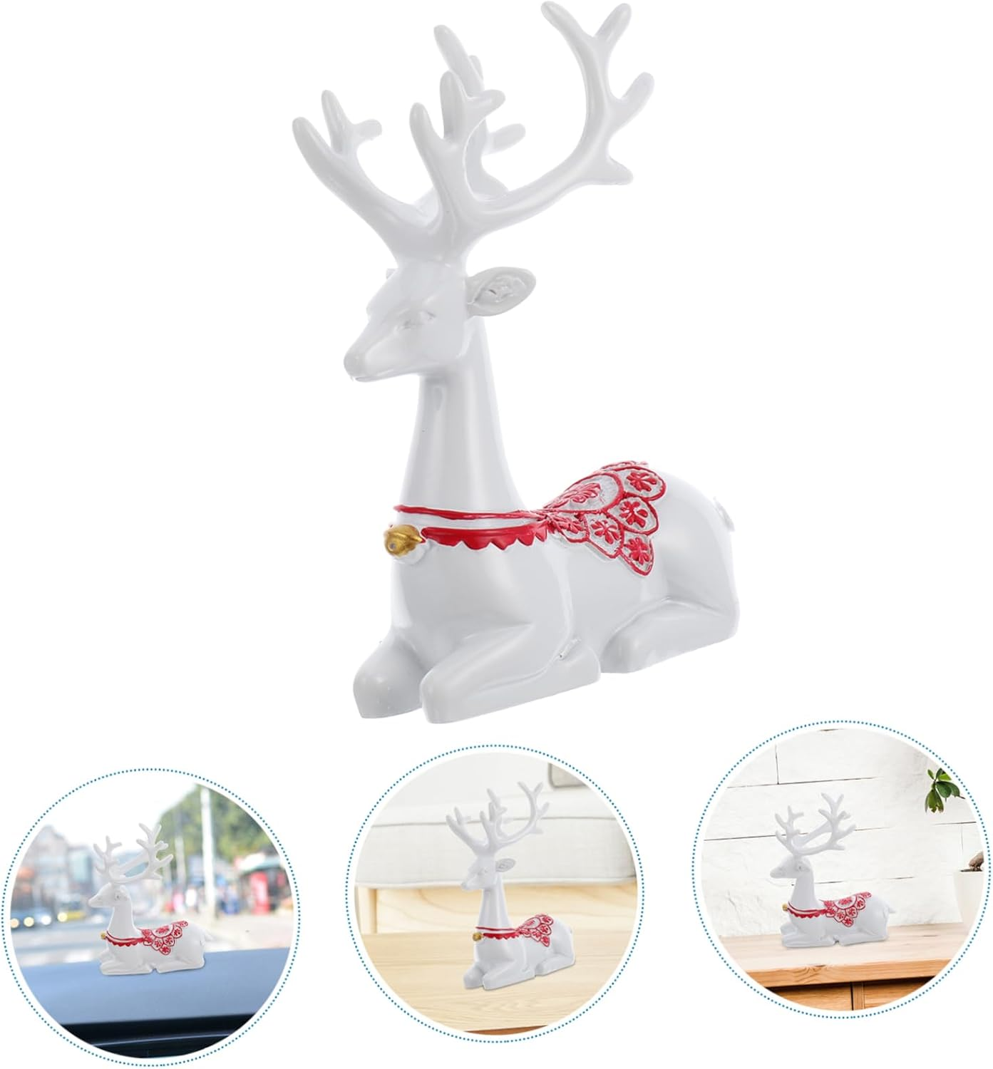 Elegant Deer Figurine Car Ornament Resin Car Decoration Auto Interior Accessory - White image number 4
