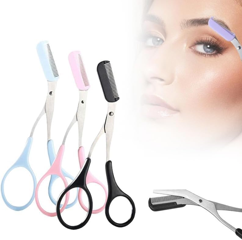 Upgraded Eyebrow Trimmer Scissor, 2025 New 2 in 1 Eyebrow Scissors with Comb, Curved Eye Brow Razor, Beauty Accessories for Men Women (Purple)