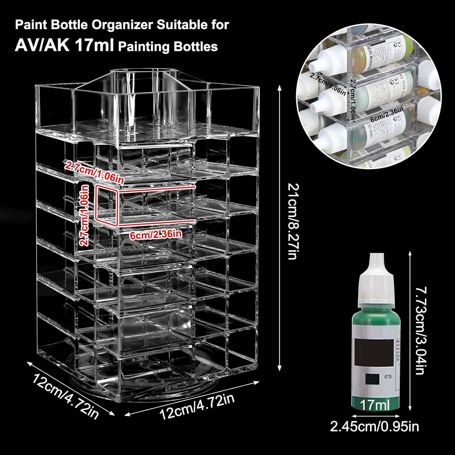 Evemodel 6-Tier Spinning Paint Organizer Rack for 48 Bottles, Rotating Tower Craft Paint Storage Holder Stand SN02 image number 1
