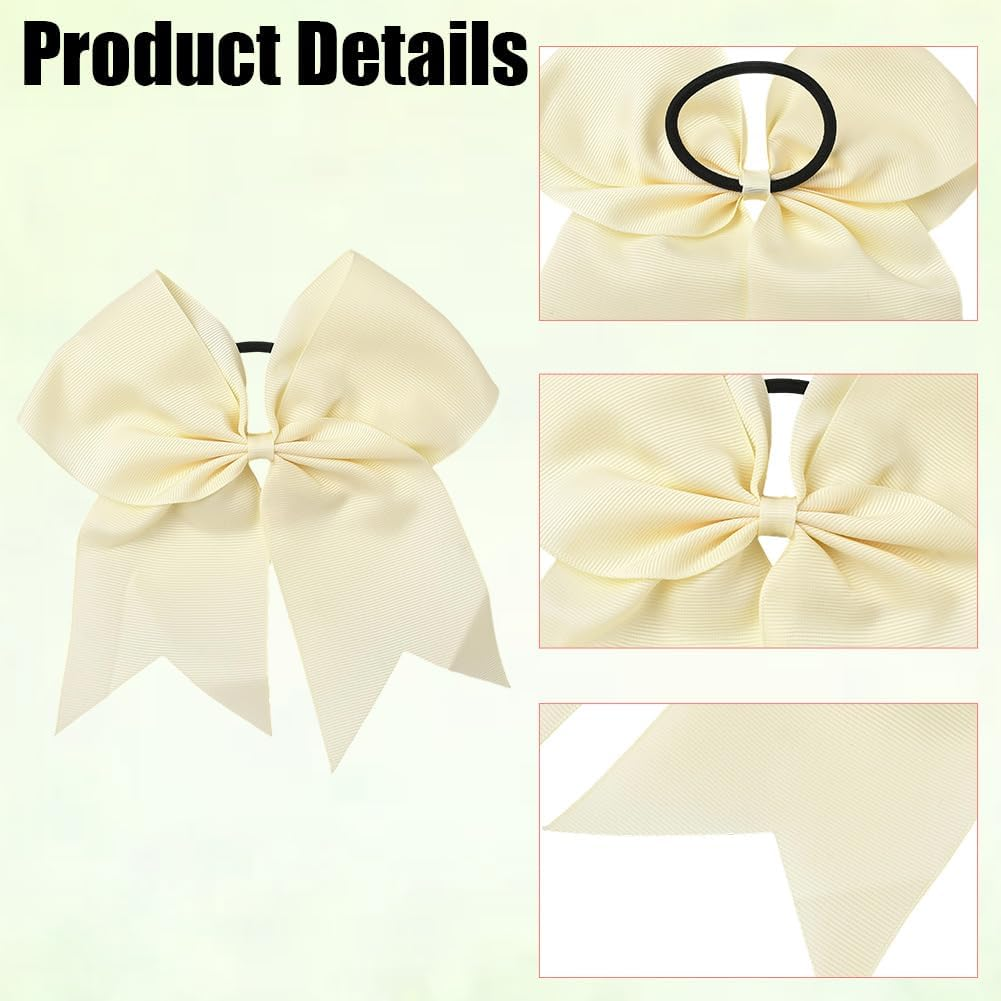 SUNNYCLUE 1 Box 2Pcs White Bow Ponytail Bowknot Elastic Hair Ties Coquette Cornsilk Large Jumbo Bowknots Chear Pony Hair Tails Holder Band Bulk for School Soccer Rugby Sports Favours Women Adults image number 2