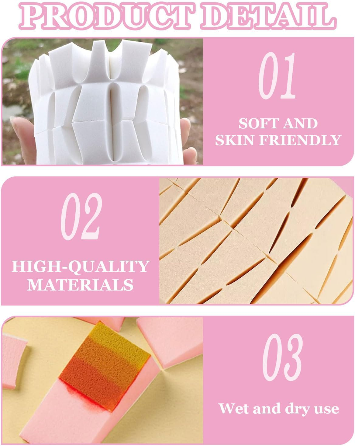 FUGLUS 72-Piece Make-Up Sponge Set, Latex-Free Cosmetic Sponges, Beauty Blender for Foundation, Powder, Sun Protection and Cream image number 4