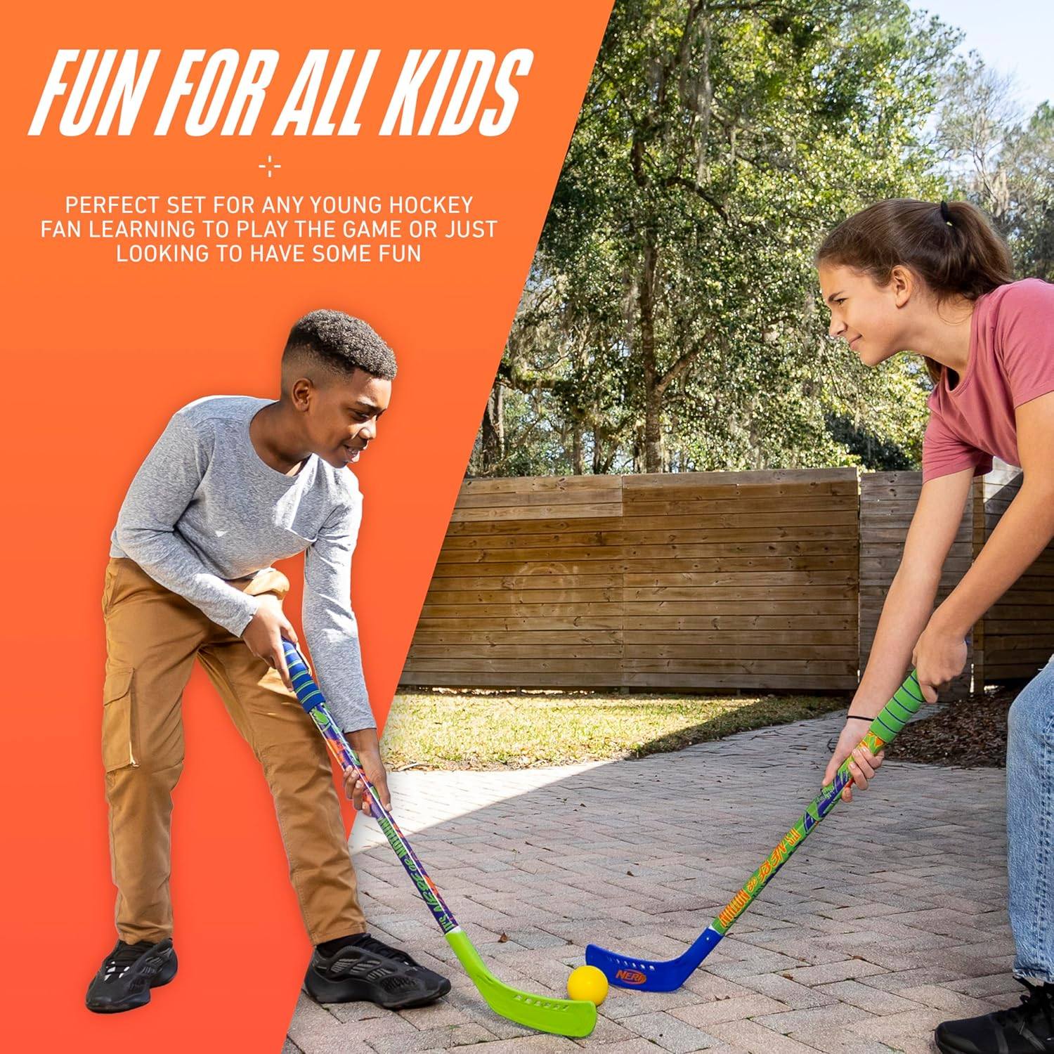 NERF Proshot Kids Hockey Sticks + Ball Set - 2 Player Youth Indoor + Outdoor NERF Hockey Set - 2 in 1 Knee + Floor Hockey Sticks - (2) NERF Proshot Youth Hockey Sticks + (1) Foam Hockey Ball Included image number 3