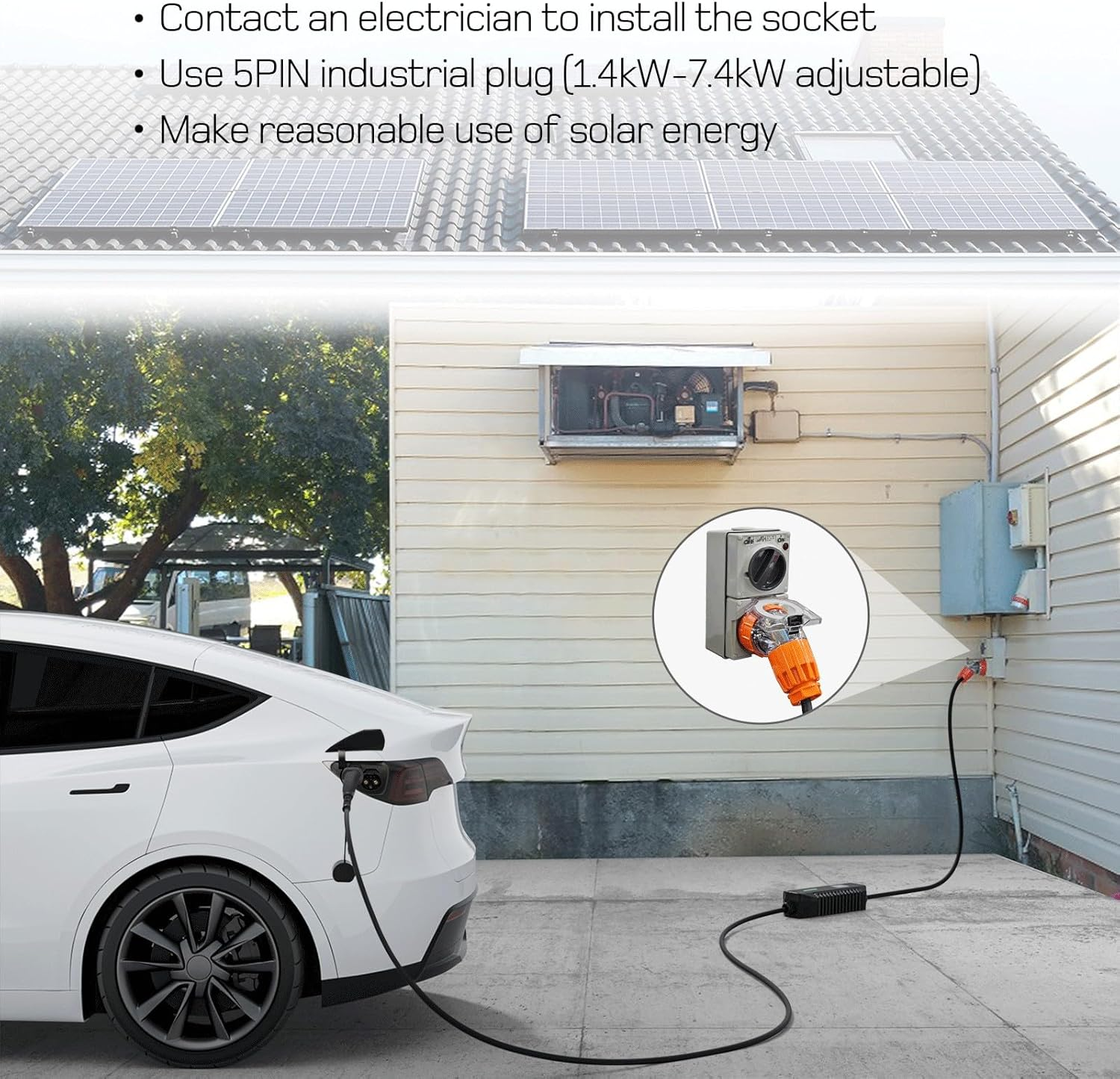 D&eacute; Type 2 EV Charger 7Kw 32A 10M Portable 5PIN |1-Phase|500V| Adjustable Currentfor 6A-32A for Tesla BYD MG and All Type 2 Electric Car image number 2