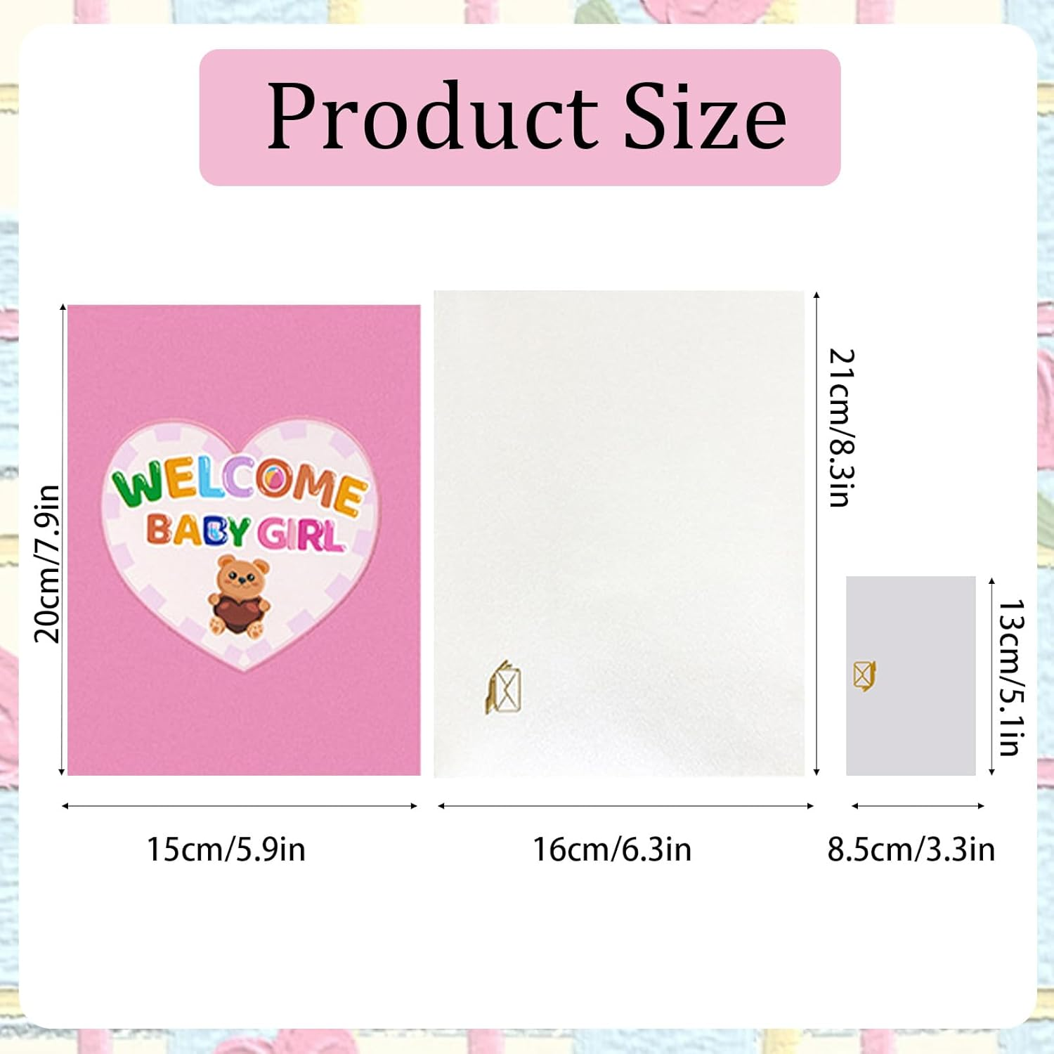 New Baby Girl Card - "Welcome Baby Girl" 3D Pop-Up Shower Card with Gifts & Animals, Pink Gender Reveal Greeting Card for Newborn - Includes Blessing Tag & Envelope (7.87"X5.91") image number 4