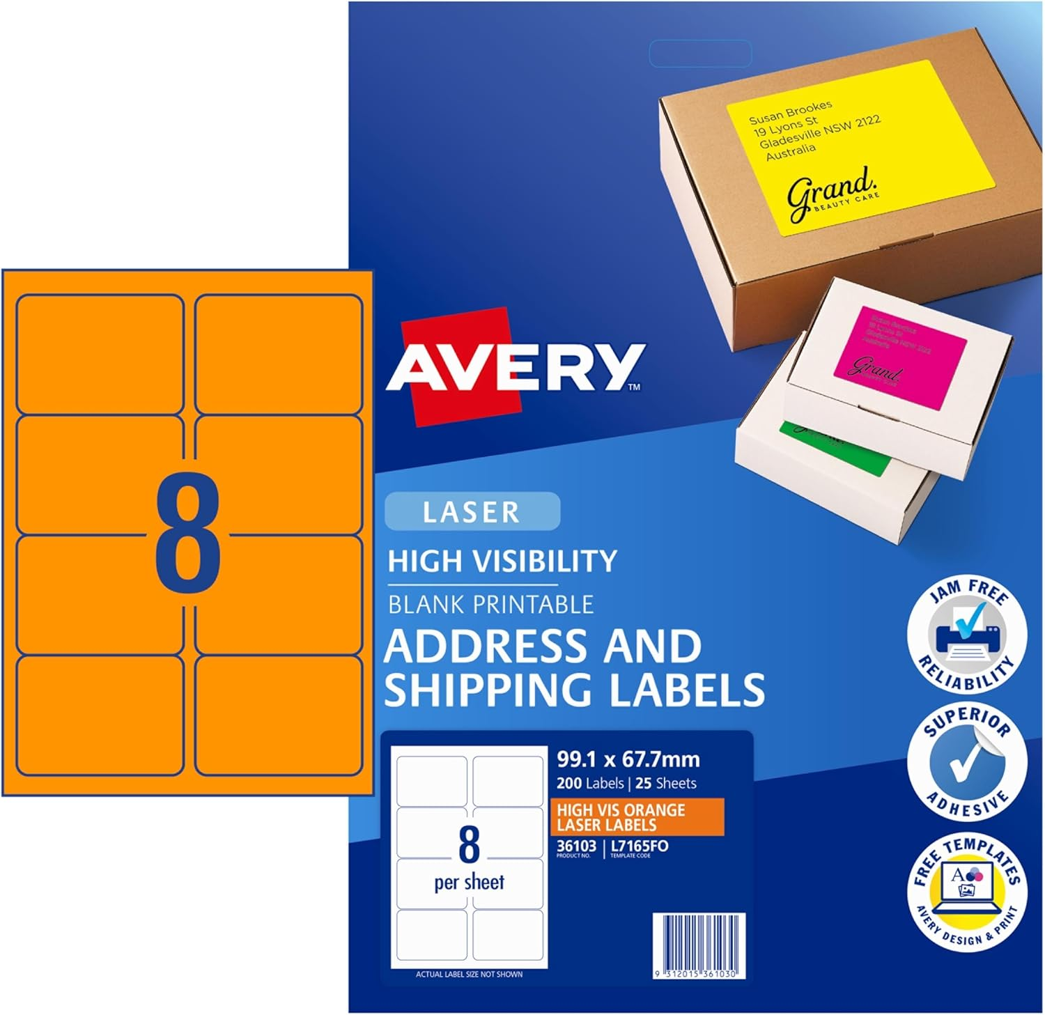 Avery Fluoro Orange High Visibility Shipping Labels for Laser Printers, 99.1 X 67.7 Mm, 200 Labels (36103 / L7165FO) image number 3