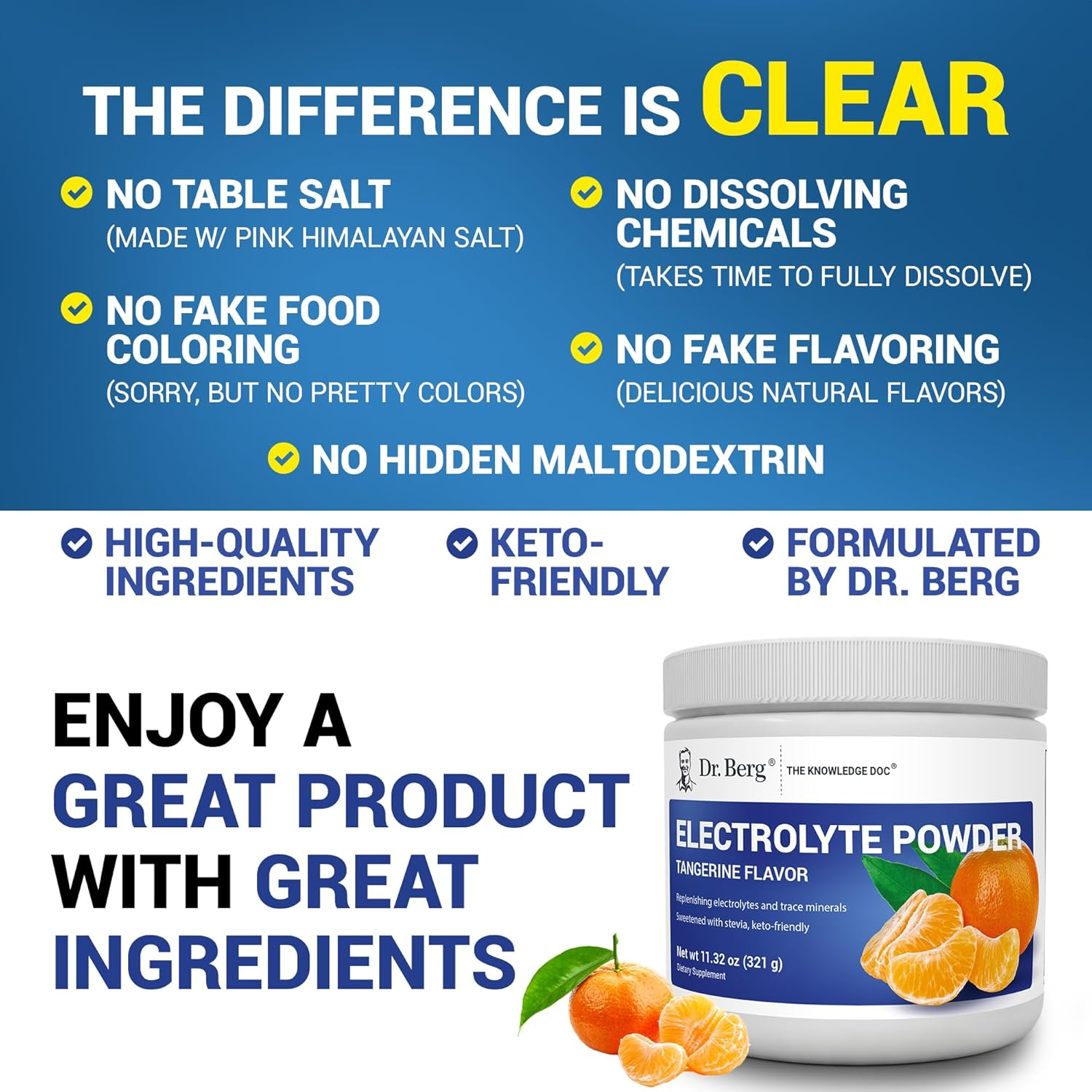 DR. BERG NUTRITIONALS Original Keto Electrolytes Powder (50 Servings) - Zero Artificial Ingredients - Sugar Free Electrolyte Powder - No Maltodextrin - Hydration Powder - Tangerine 1 image number 6