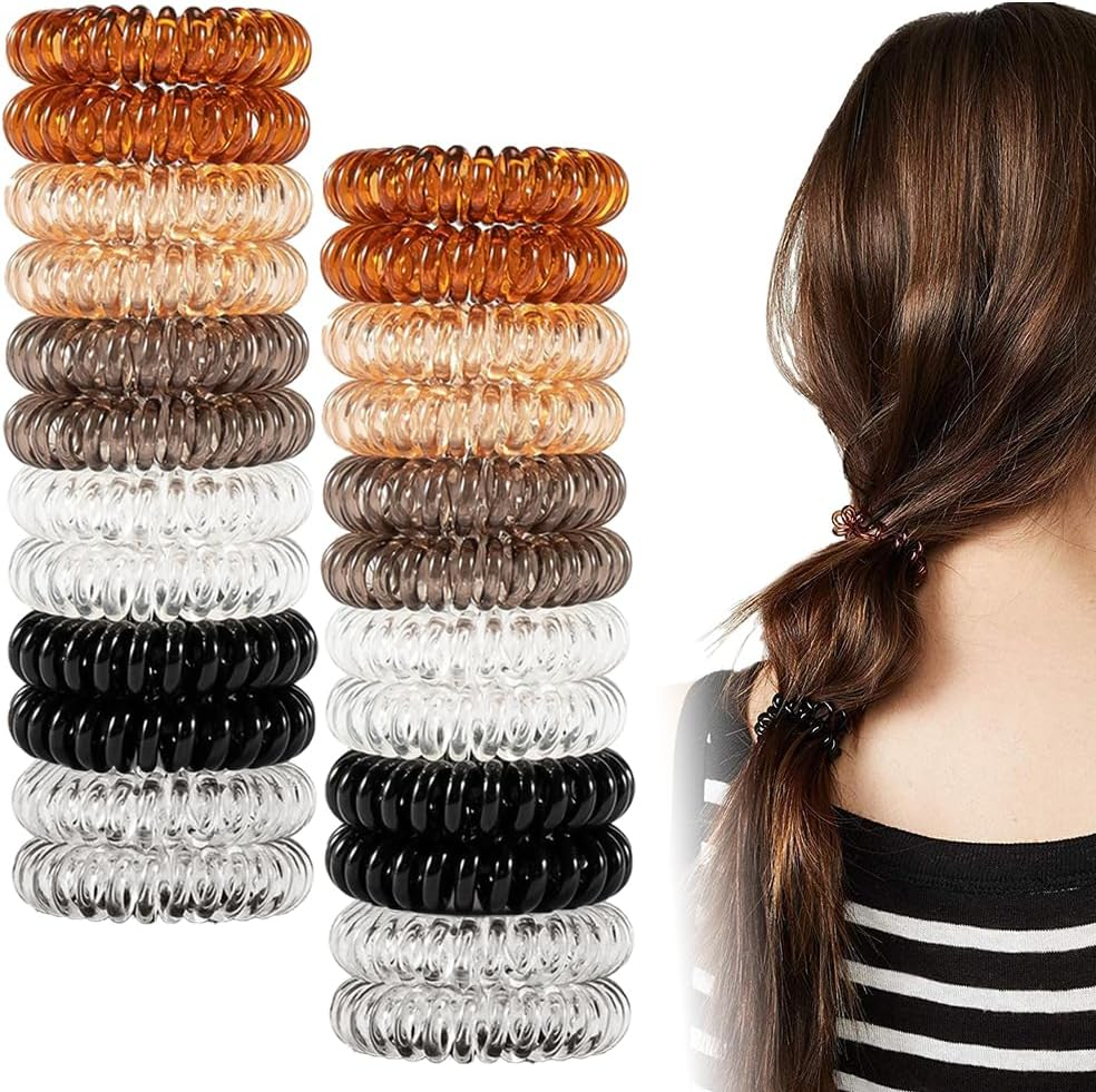TRKETK Pack of 24 Spiral Hair Bobbles, Elastic Hair Bobbles, Telephone Cable, Plastic Spool, Hair Bobbles, Spiral Telephone Cable, Hair Band, Elastic Hair Band for Girls and Women image number 3
