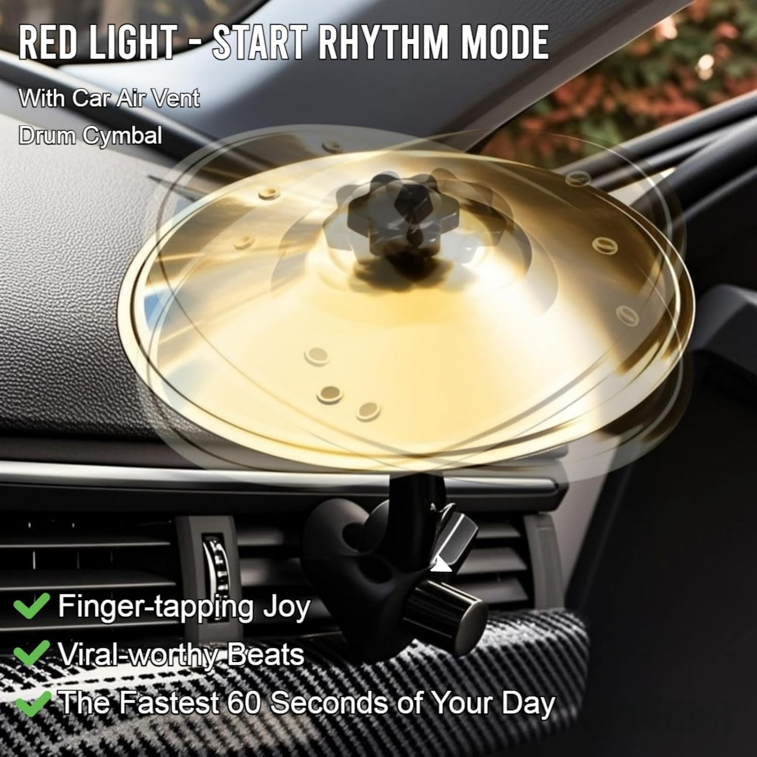 2 Pack Car Cymbal Air Vent Mounted, Golden &ndash; 14 Cm Dia. Mini Drum Crash Cymbal for Endless Rhythmic Fun on the Road Music Lover Gift