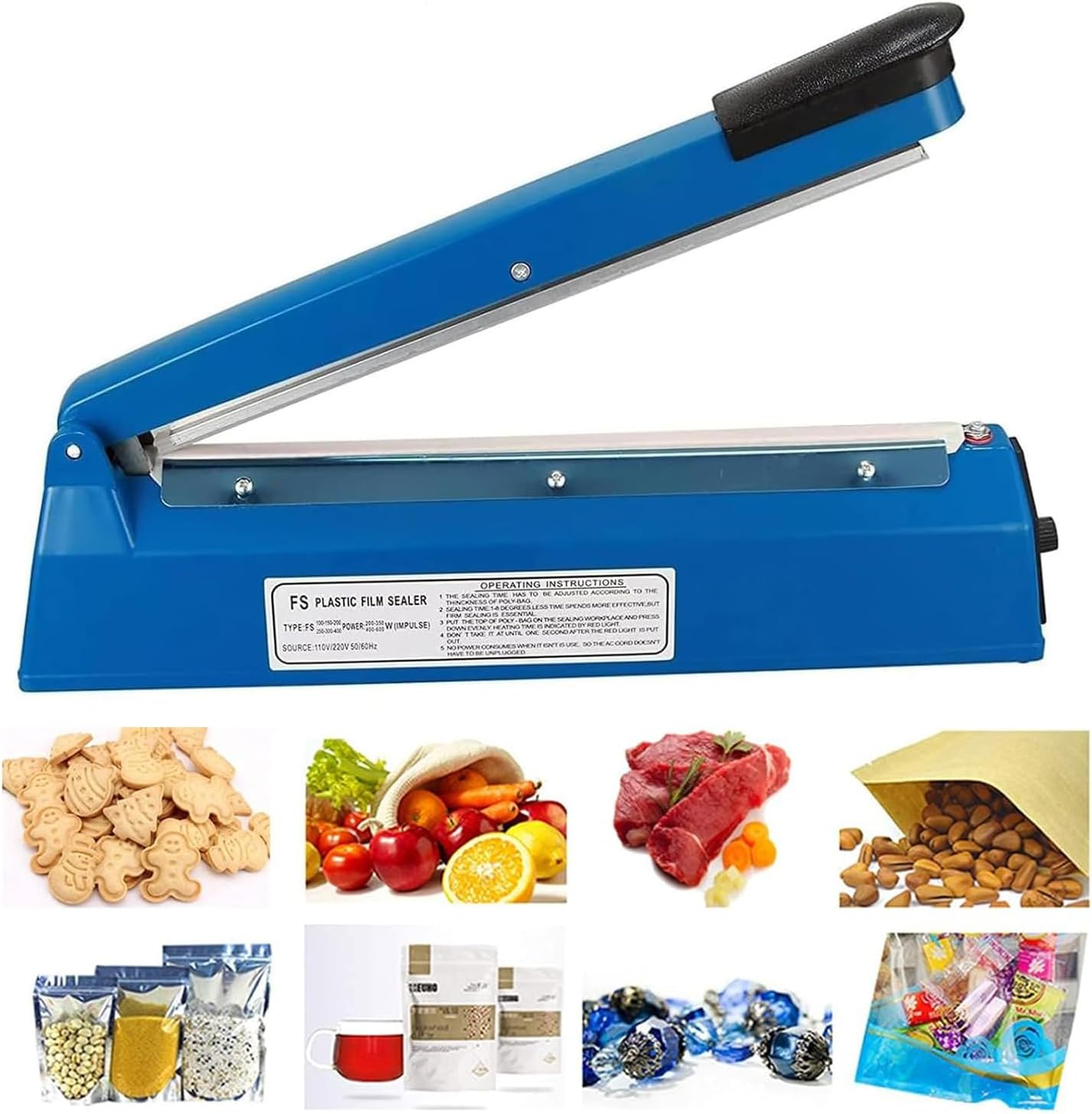 Impulse Heat Sealer Manual Bag Heat Impulse Sealing Machine for Plastic Bags PE PP Bags with Extra Replace Element Grip (Sealing Length 12 Inch) image number 5
