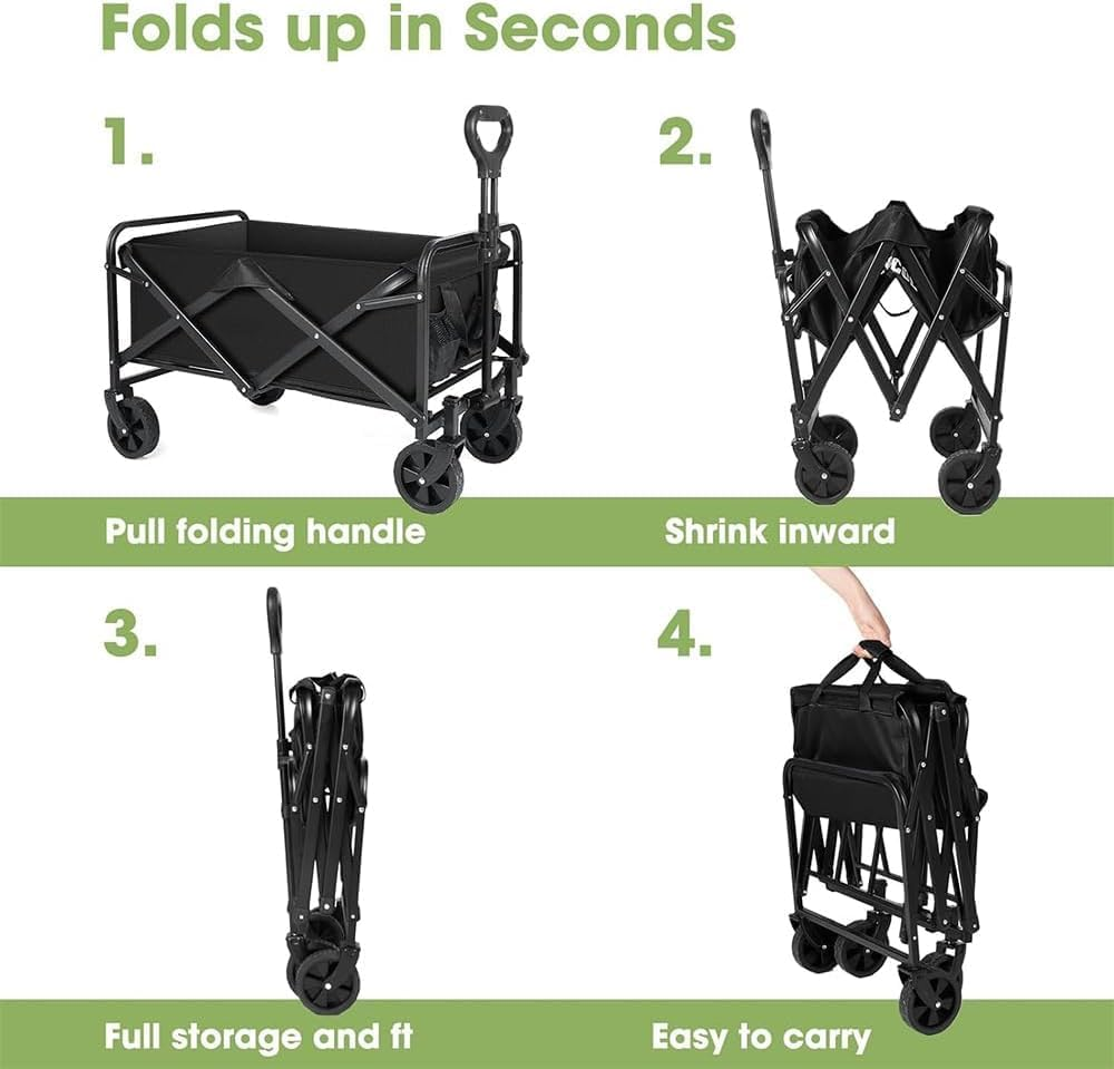 Garden Cart, Foldable Utility Vehicle, Collapsible Folding Outdoor Utility Wagon, Beach Wagon Cart with All Terrain Wheels & Drink Holders, Portable Sports Wagon for Camping, Shopping and Beach image number 3