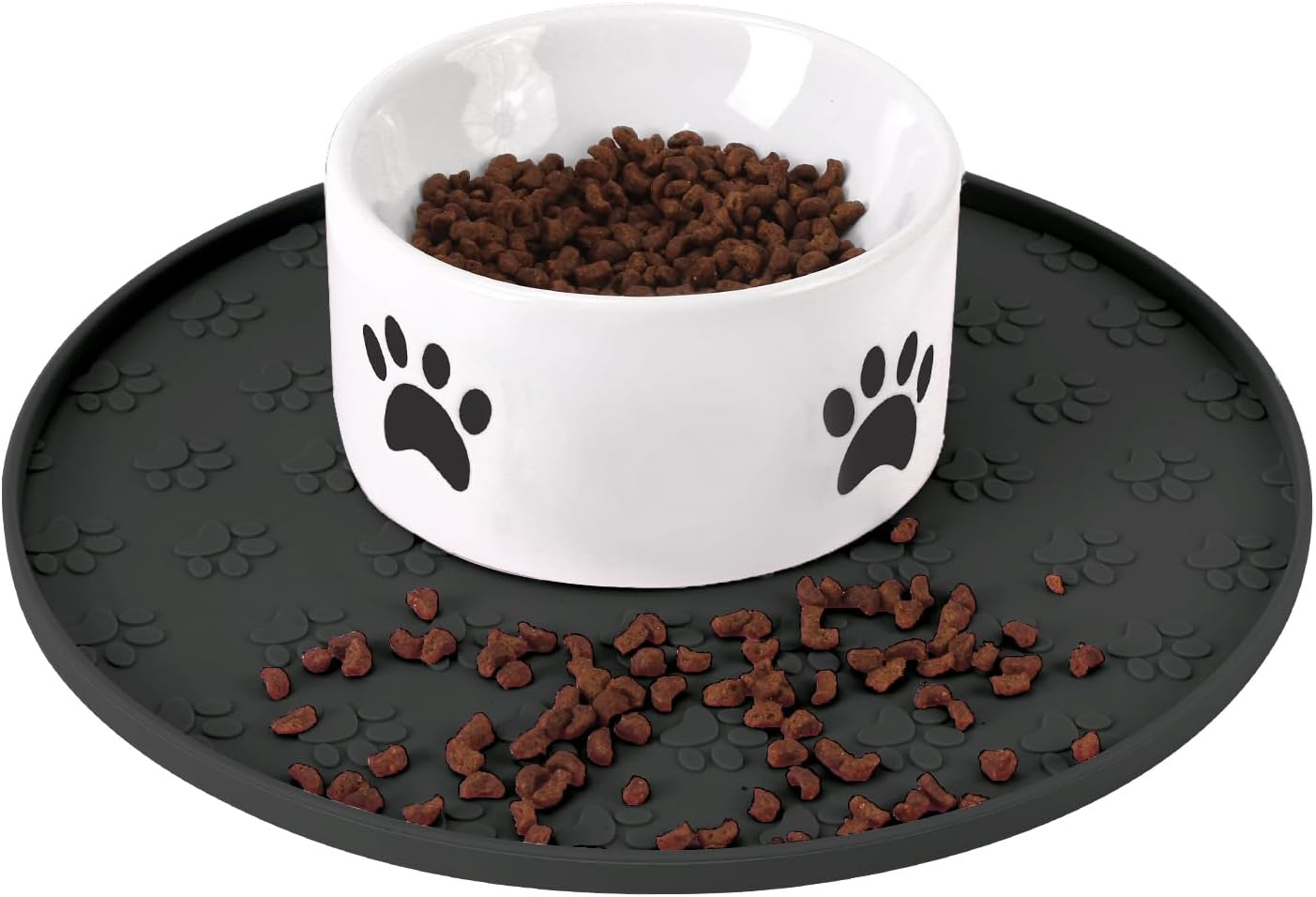 Silicone Pet Food Mat - Waterproof Dog & Cat Feeding Mat with High Lip to Prevent Spills & Protect Floors, Black