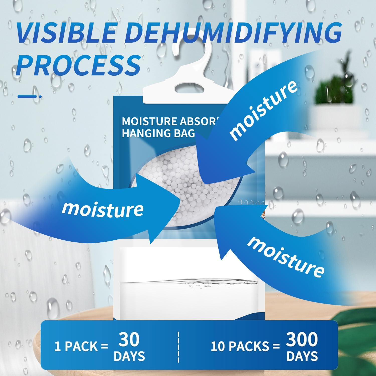 10 Pack Moisture Absorbers Packets,Closet Quick Dehumidifier Bags,Portable Hanging Humidity Absorber,Desiccant Hanging Bag for Wardrobe, Kitchen, Bedroom, Bathroom (230G) image number 5