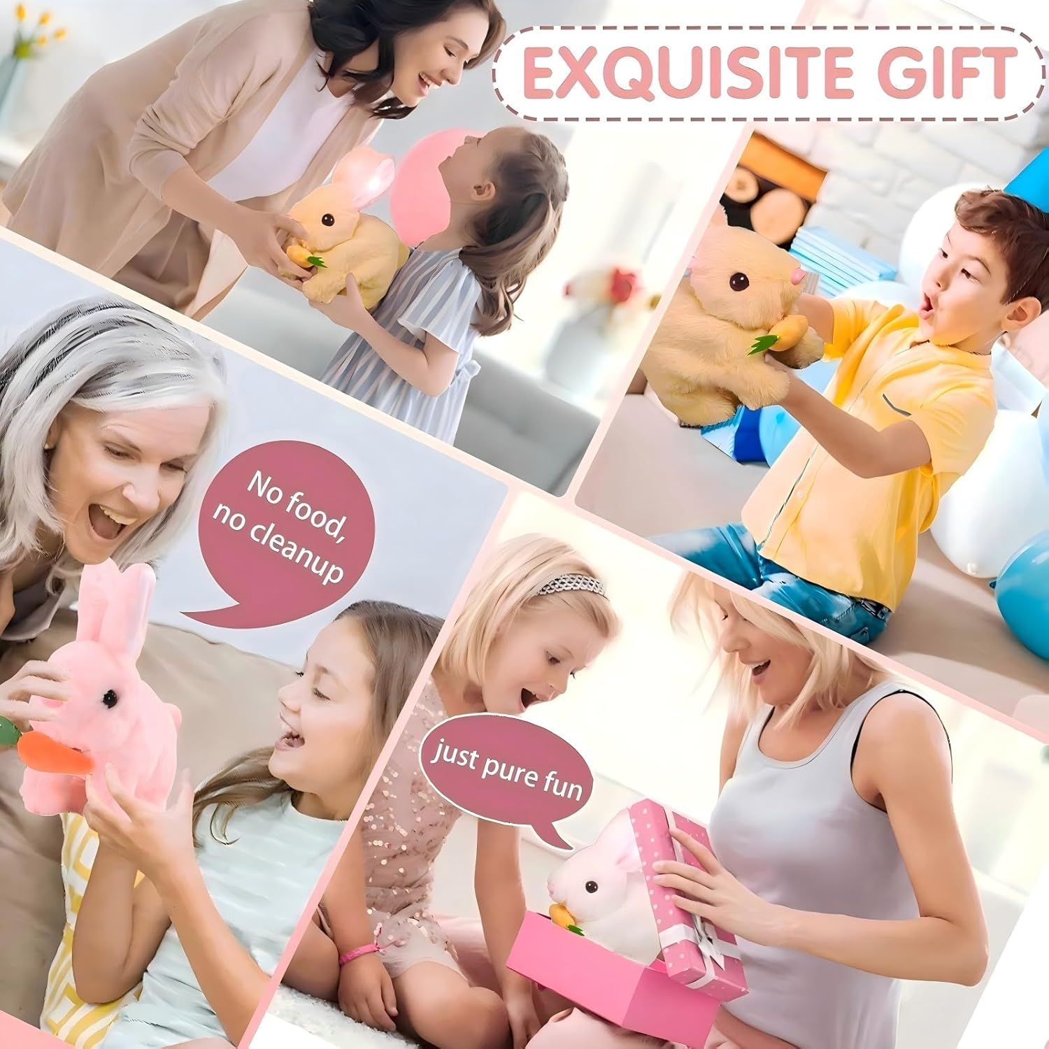 Bunny Toy - 2Pcs Easter My Realistic Bunny Toy, Plush Interactive Rabbit Toys - Can Walk, Talk,Jumping, Twitching, and Shaking Ears, Bunbi Realistic Toys (White & Pink) image number 4