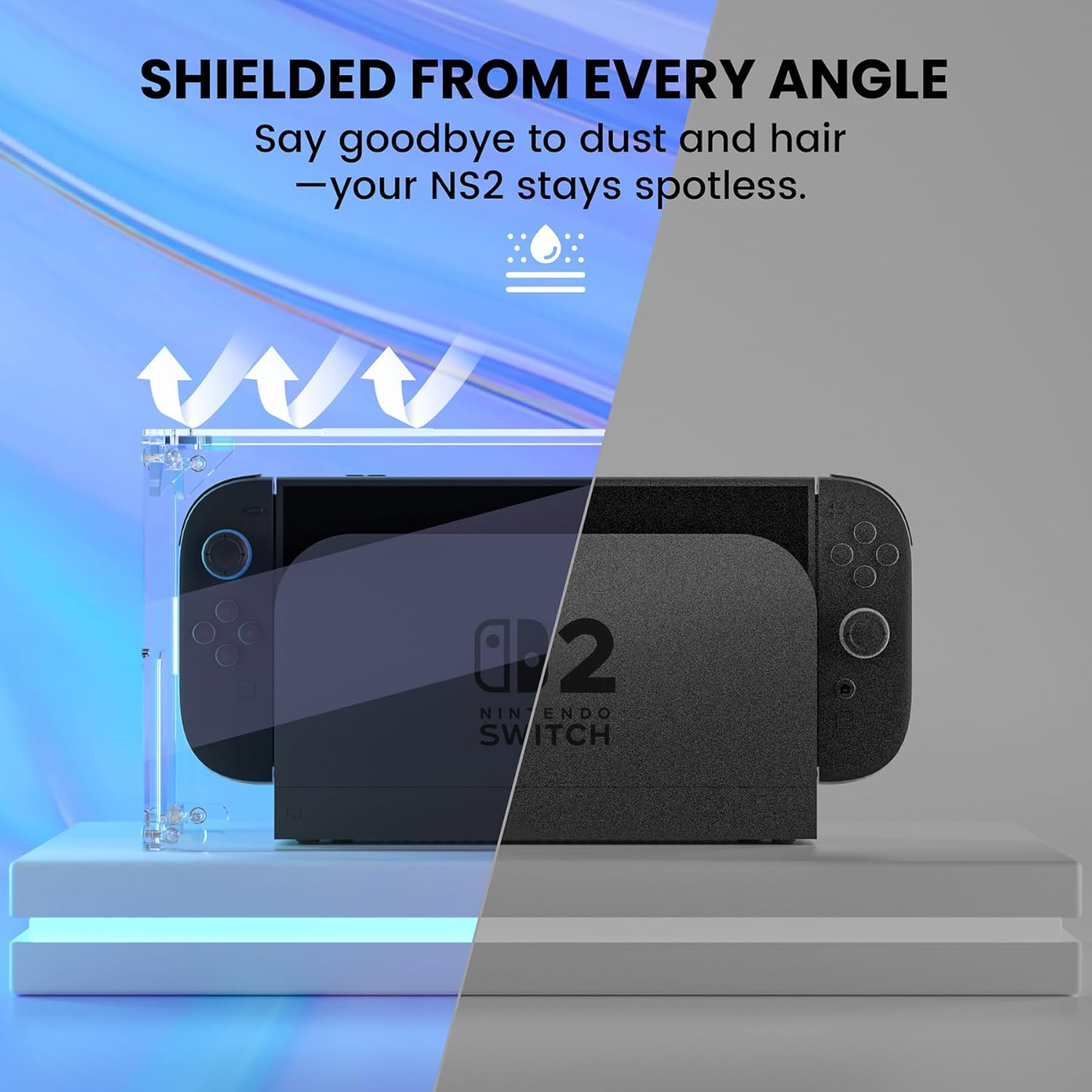 Playvital Clear Acrylic Dustproof Cover for Nintendo Switch 2 | Magnetic Ventilation Top, Tool-Free Installation, Transparent Display Box for Switch 2 Dock Mode - Transparent - Clear Blue image number 4