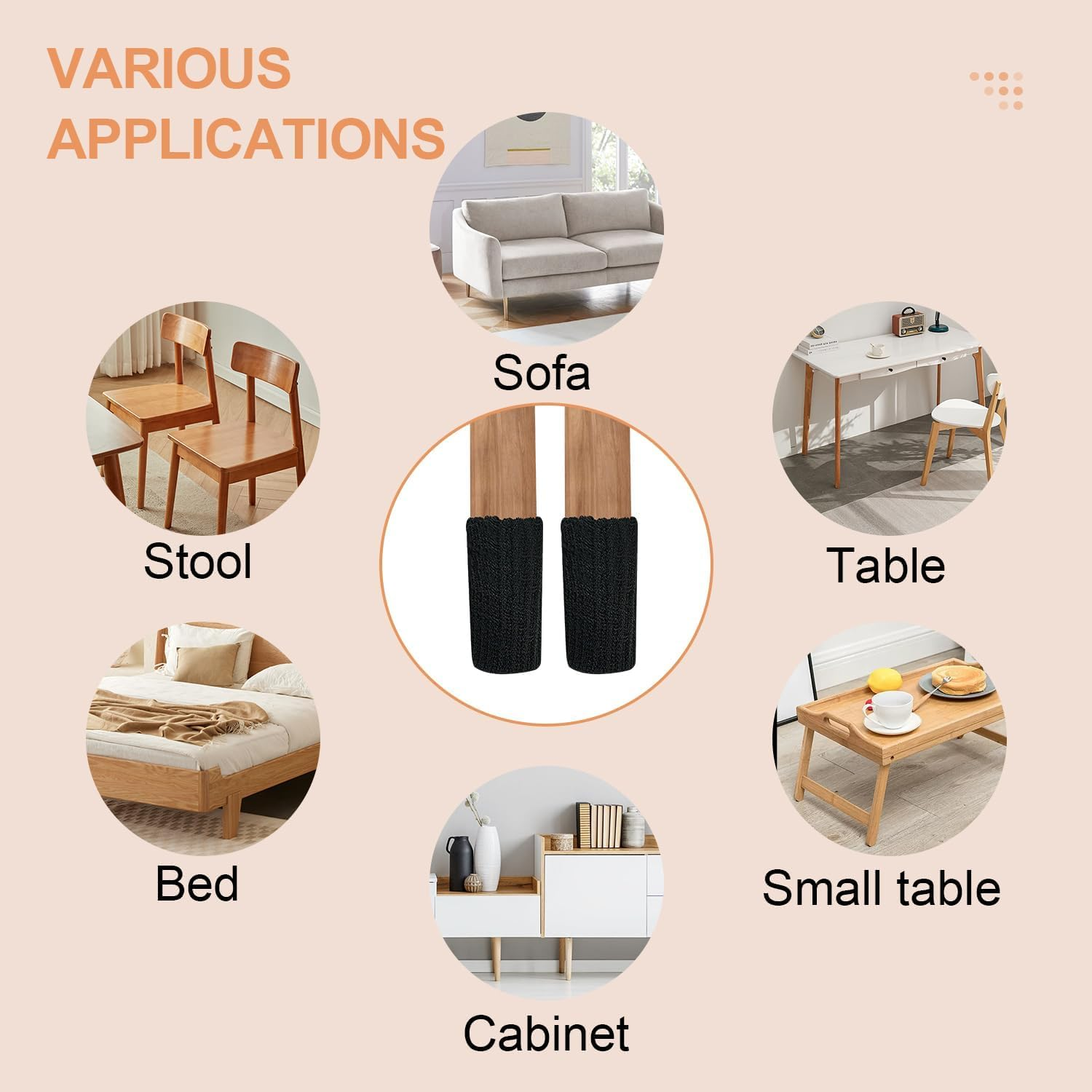 32Pcs Furniture Socks Funcyboo,Chair Socks Elastic Chair Leg Socks for Various Leg Shapes Non-Slip Chair Leg Feet Socks for Avoid Scratches Knitted Chair Feet Socks Fit Desk Chair Wood Tile Etc(Black) image number 2