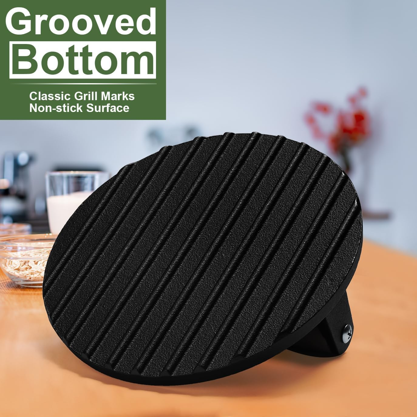 WEKUBA Heavy Duty Burger Press &ndash; 7 Inch Cast Iron Bacon & Meat Smasher for Griddle &ndash; Solid Iron Grill Press with Wooden Handle &ndash; Perfect for Smash Burgers, Flat Top Grills, Panini, Sandwiches & More image number 6