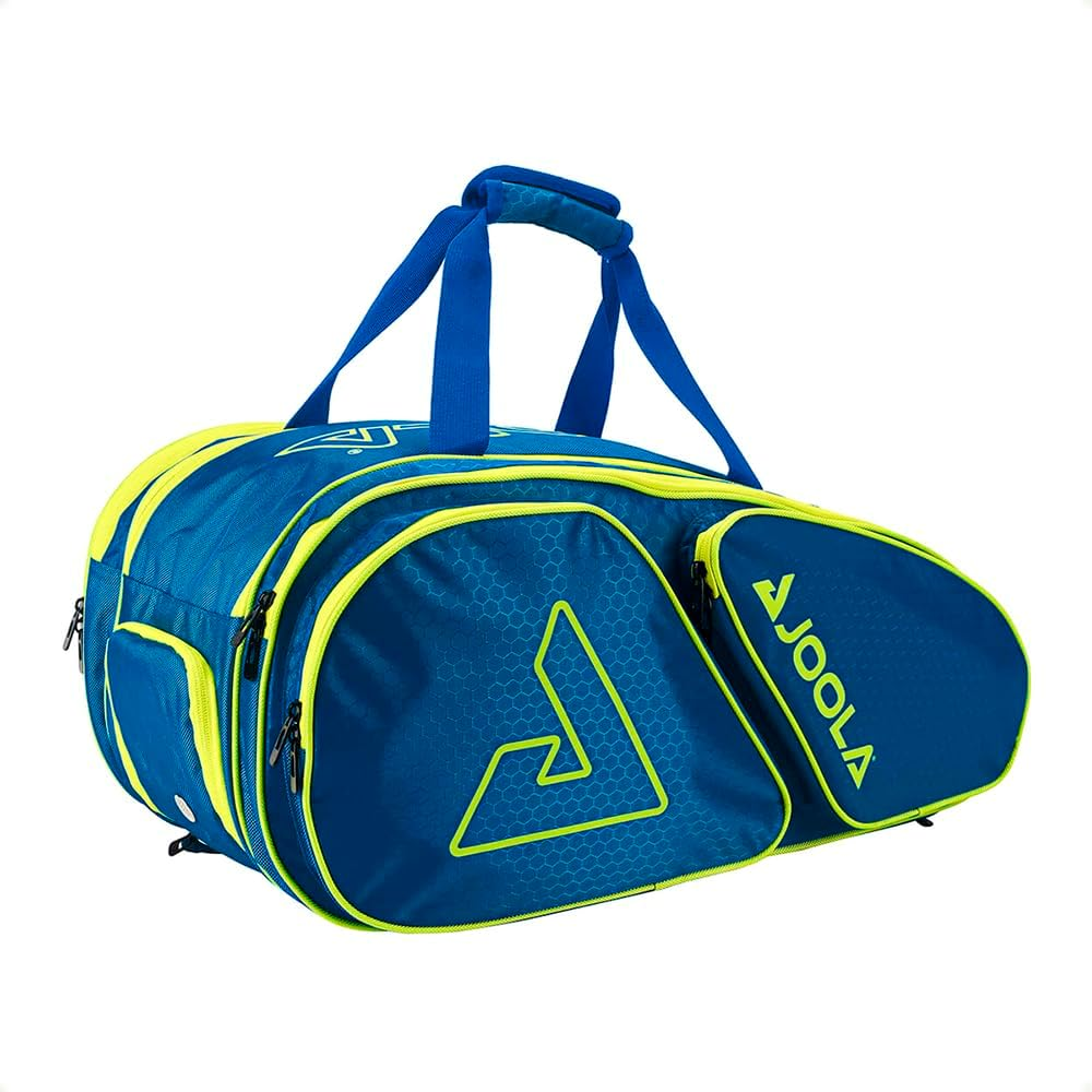 JOOLA Tour Elite Pickleball Bag &ndash; Backpack & Duffle Bag for Paddles & Pickleball Accessories &ndash; Thermal Insulated Pockets Hold 4+ Paddles - Includes Fence Hook - Blue/Yellow image number 3