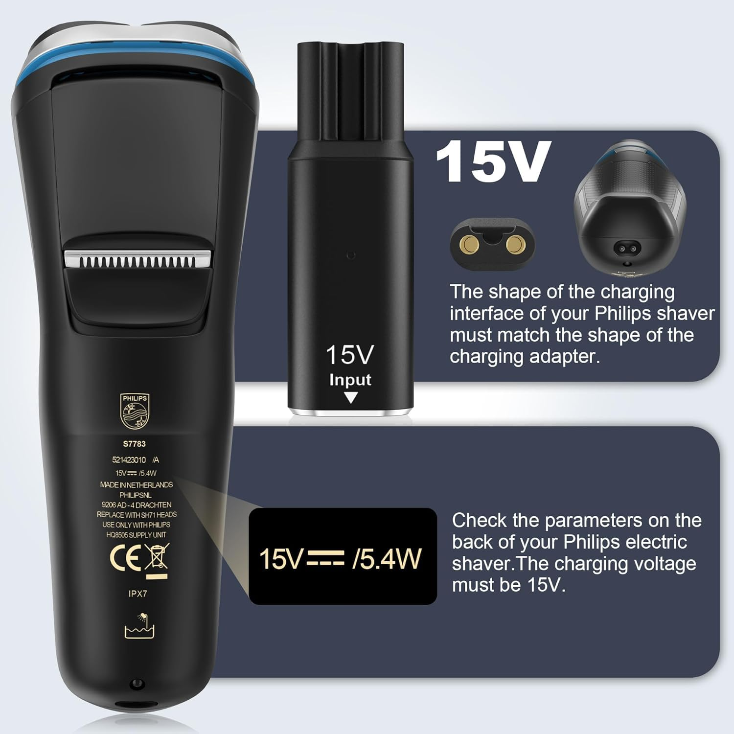 [2 Pack] T Tersely 15V HQ8505 Type C Shaver Adapter Charging Converter for Philips Norelco 7000 3000 Series, Oneblade QP6520 QP6530 QP6510, USB C Shaver Charger Converter without Charger Cord image number 1