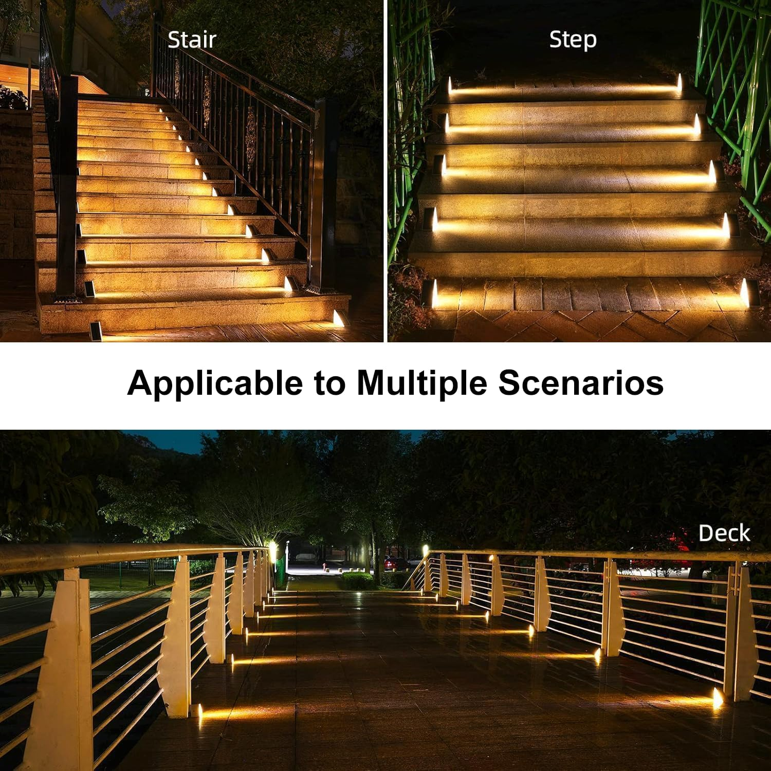 Solar Stair Lights, IP67 Waterproof Outdoor Solar Step Lights, 3000K Warm White Outdoor Solar Powered Step Lights, Dusk to Dawn Lighting Decor for Garden, Stair, Deck, Front Porch, Patio (6 Pack) image number 4