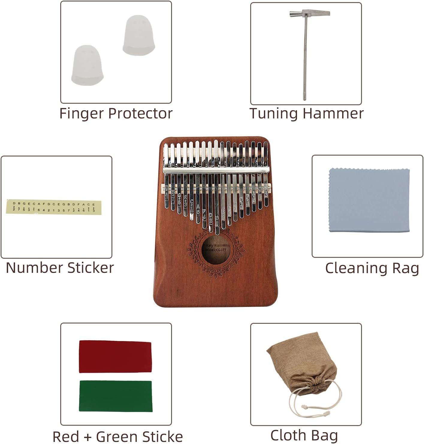 17 Keys Thumb Piano Worthplanet Wood Finger Piano Kalimba Thumb Piano Solid Finger Piano Mahogany Body for Beginners and Professionals W150001 image number 4