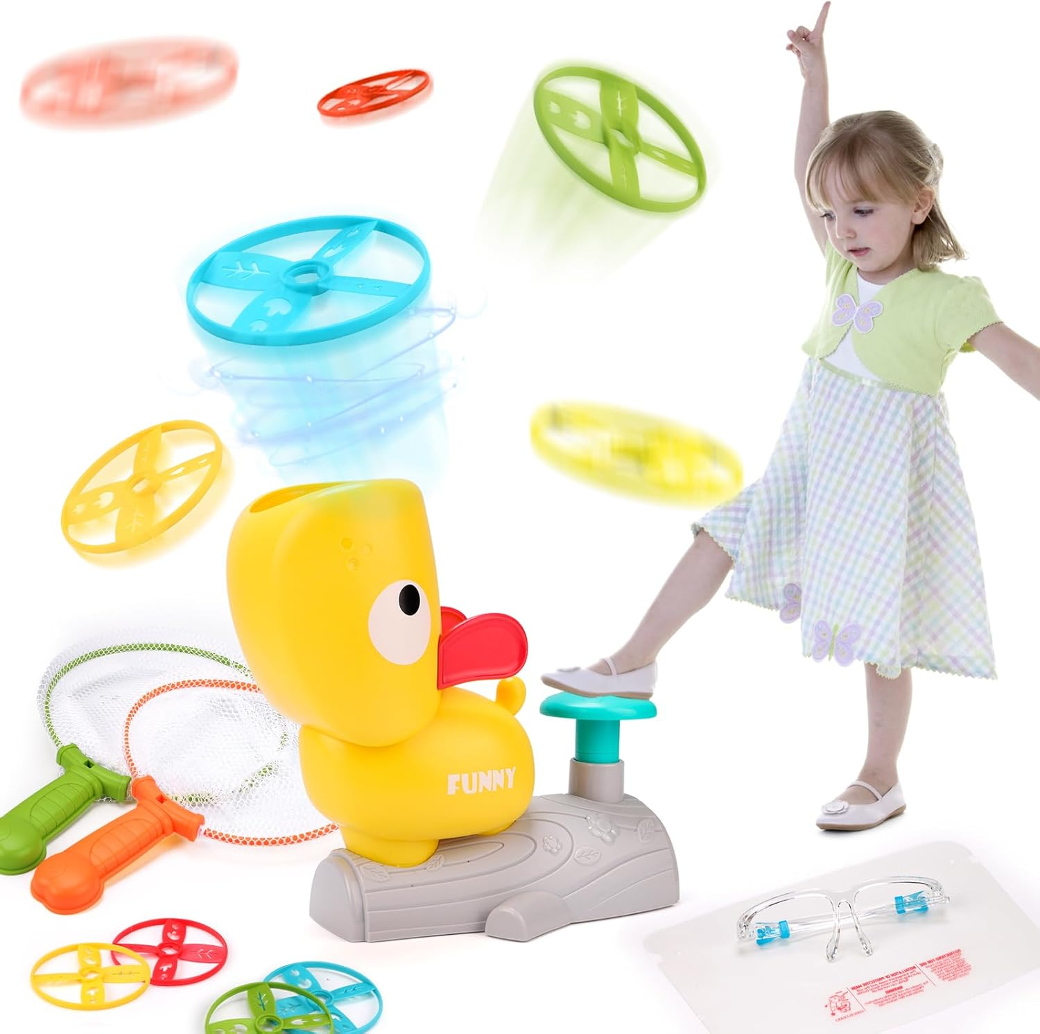 Kaekid Indoor Outdoor Toys for 3+ Year Old Kids - Flying Discs Launcher Toy with 2 Catch Nets, Birthday Fun Gifts Toys for 3 4 5 6 Year Old Girl Boys (Elephant)