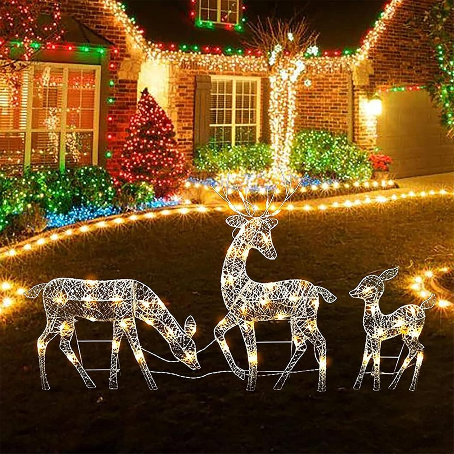 Christmas Reindeer Decoration - Festive Weatherproof Lighted Deer,Christmas Yard Standing Fawn Decoration with White Lights, Elk Ornament image number 1
