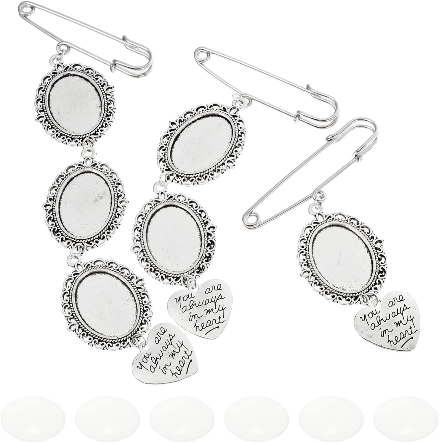 Wedding Bouquet Photo Charms Set: Lacy Oval Frame Bridal Charm DIY Pin Brooch Making Kit Memorial Bride Angel Pendant You Are Always in My Heart Charm for Bridal Shower Bachelor Party image number 5