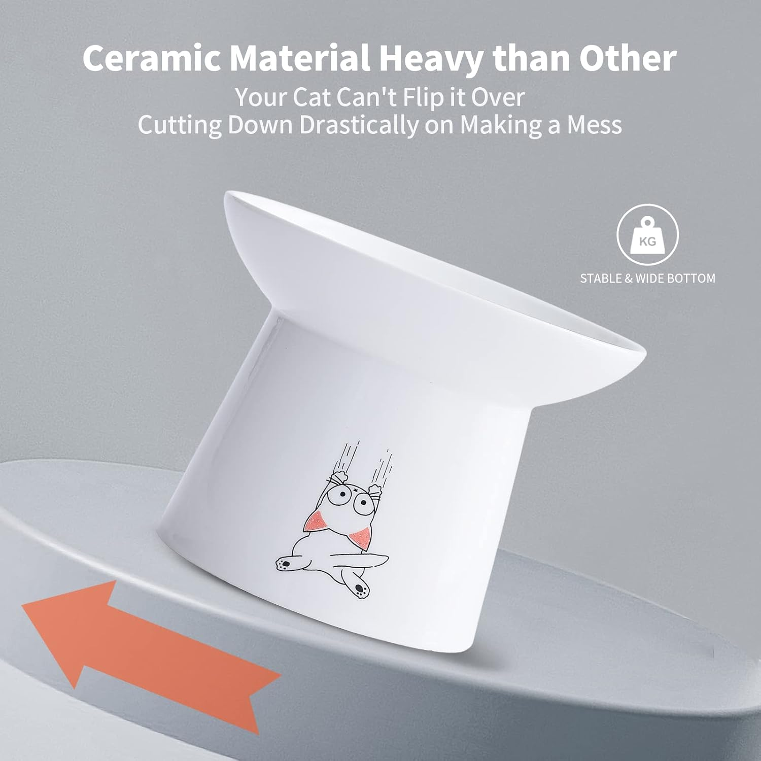 6.5 Inch Extra Wide Ceramic Raised Cat Bowls, Upgraded Elevated Porcelain Cat Food Water Bowl Dish, Stress Free Pet Feeder Bowls Dishes for Elder Big Cats & Small Dogs, White image number 4