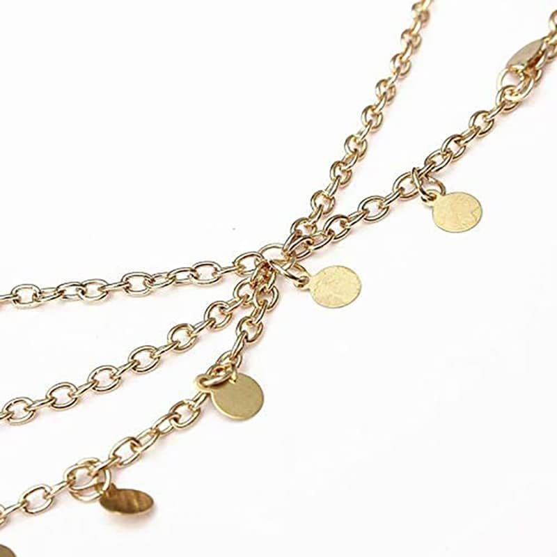 AIMALL Boho Layered Gold Tassel Pendant Head Chain for Women and Girls, Gypsy Sequin Forehead Headpiece for Festivals, Halloween, Proms, and Costume Jewelry image number 4