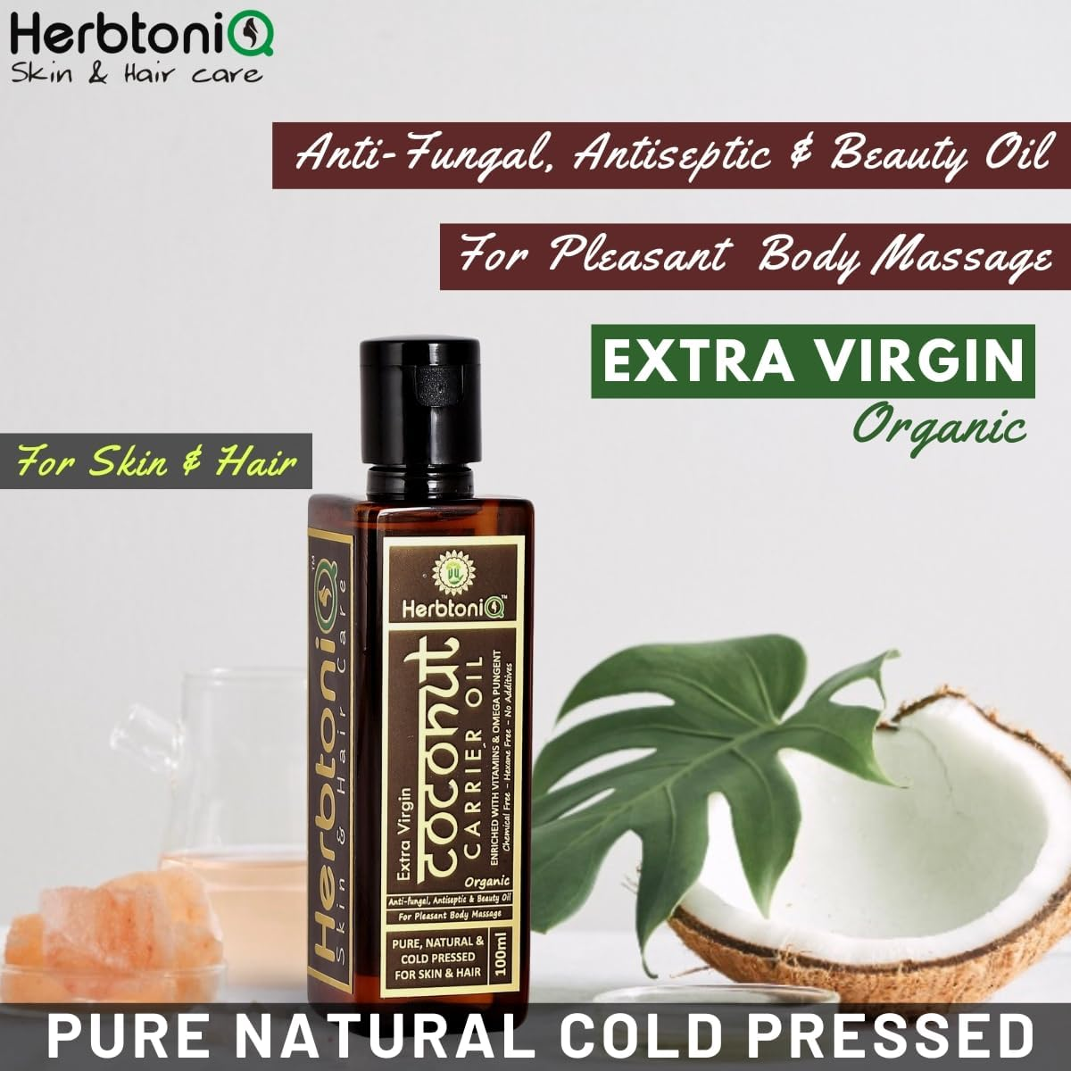 Herbtoniq Organic Neem, Extra Virgin Coconut and Kalonji Black Seed Cold Pressed Carrier Oil for Face-Skin Care & Hair Care (300Ml) (3 X 100Ml) image number 2