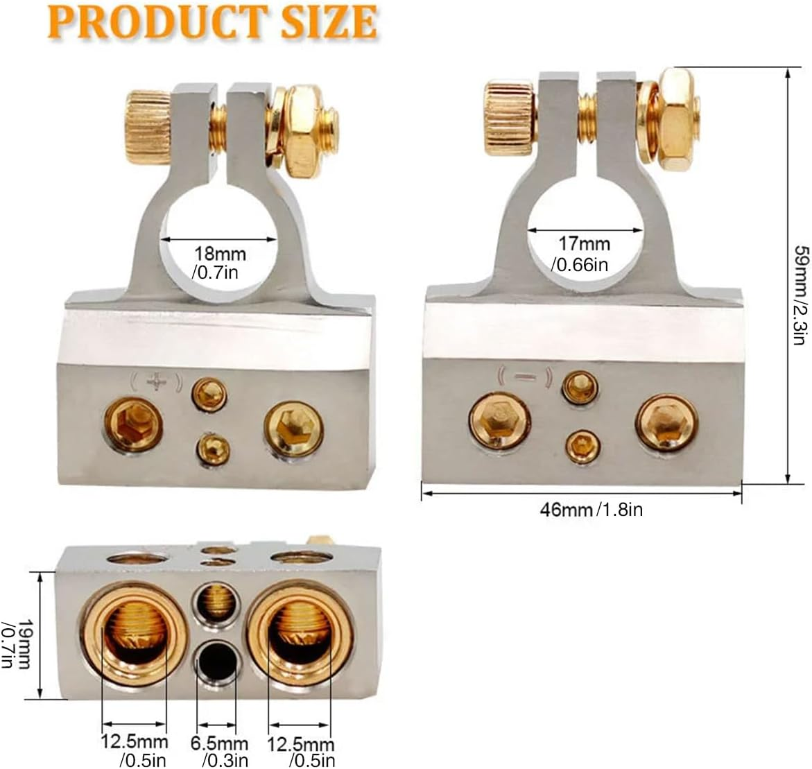 AIMALL Universal Car Battery Terminal Clamps Set Zinc Alloy Post Connectors with Protective Covers Fit 0/4/8/10 AWG Cable for Auto Audio Power Wiring 2.3X1.8 Inch image number 4