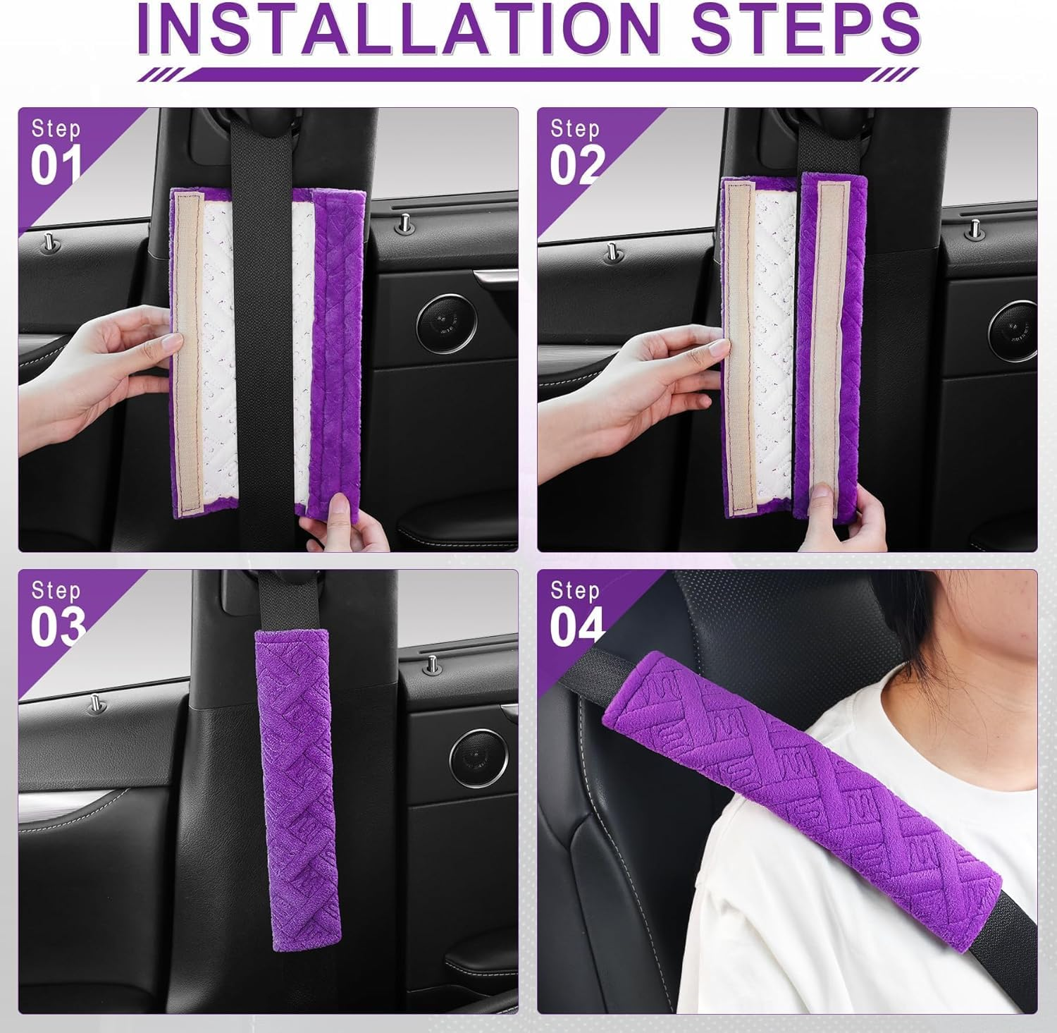 2-Pack Universal Car Seat Belt Pads Cover for a More Comfortable Driving, Seat Belt Shoulder Strap Covers Harness Pad for Car Interior Accessories (Purple, One Size) image number 3