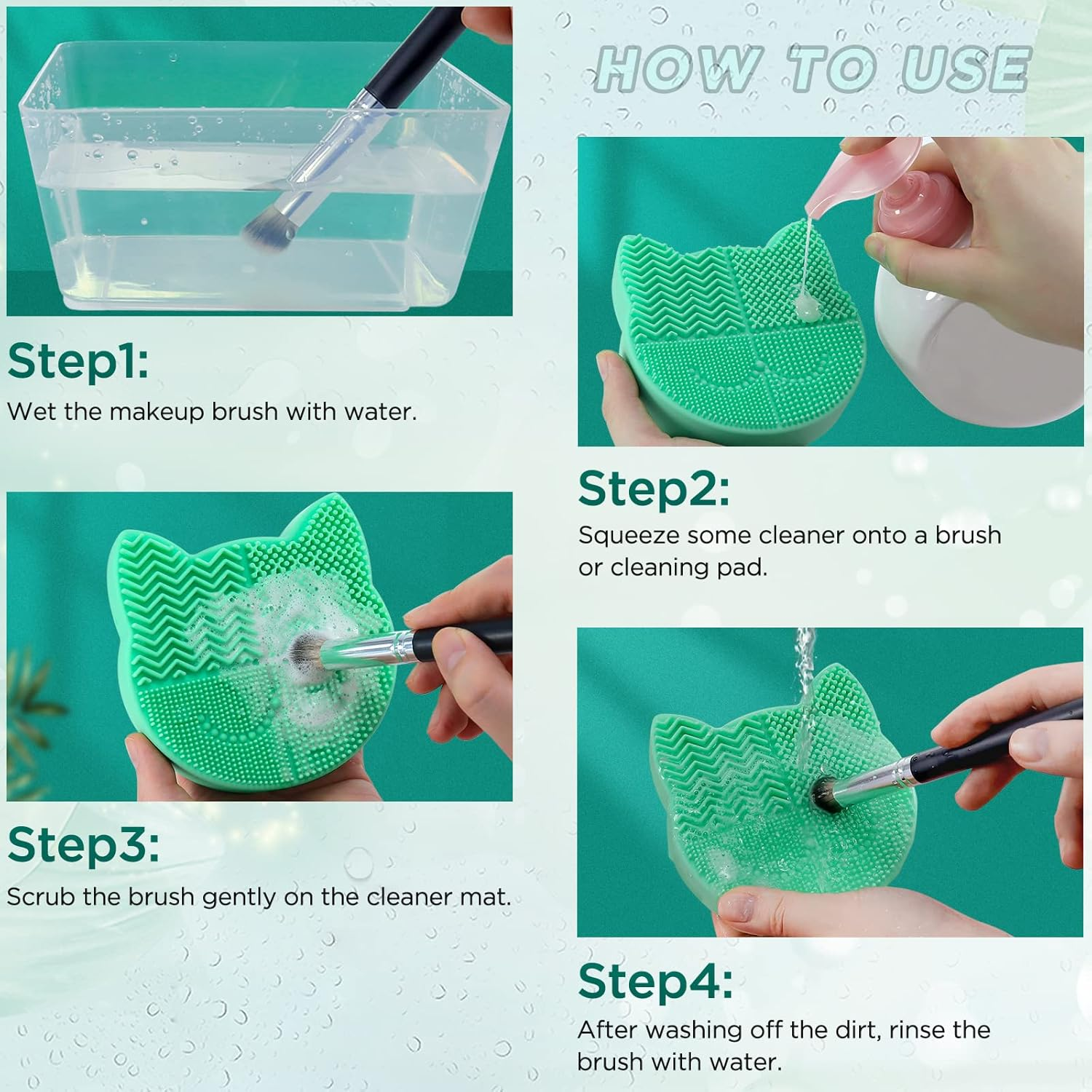 Mygeromon Makeup Brush Cleaning Mat with Drying Holder for Sink- Silicone Washing Cosmetic Cleaner Pad (Green) image number 1