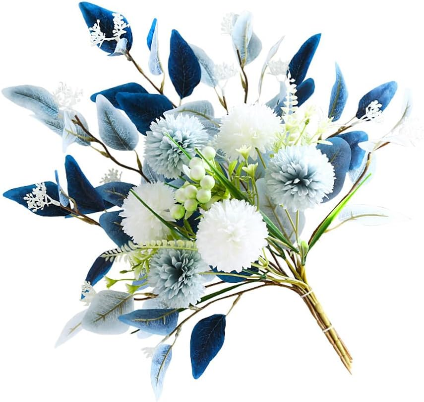Artificial Flowers Set Hydrangea Eucalyptus Leaf Faux Plant Bulk Flower Leaf with Stems for DIY Centerpieces Wedding Party Home Decorations (Blue White)